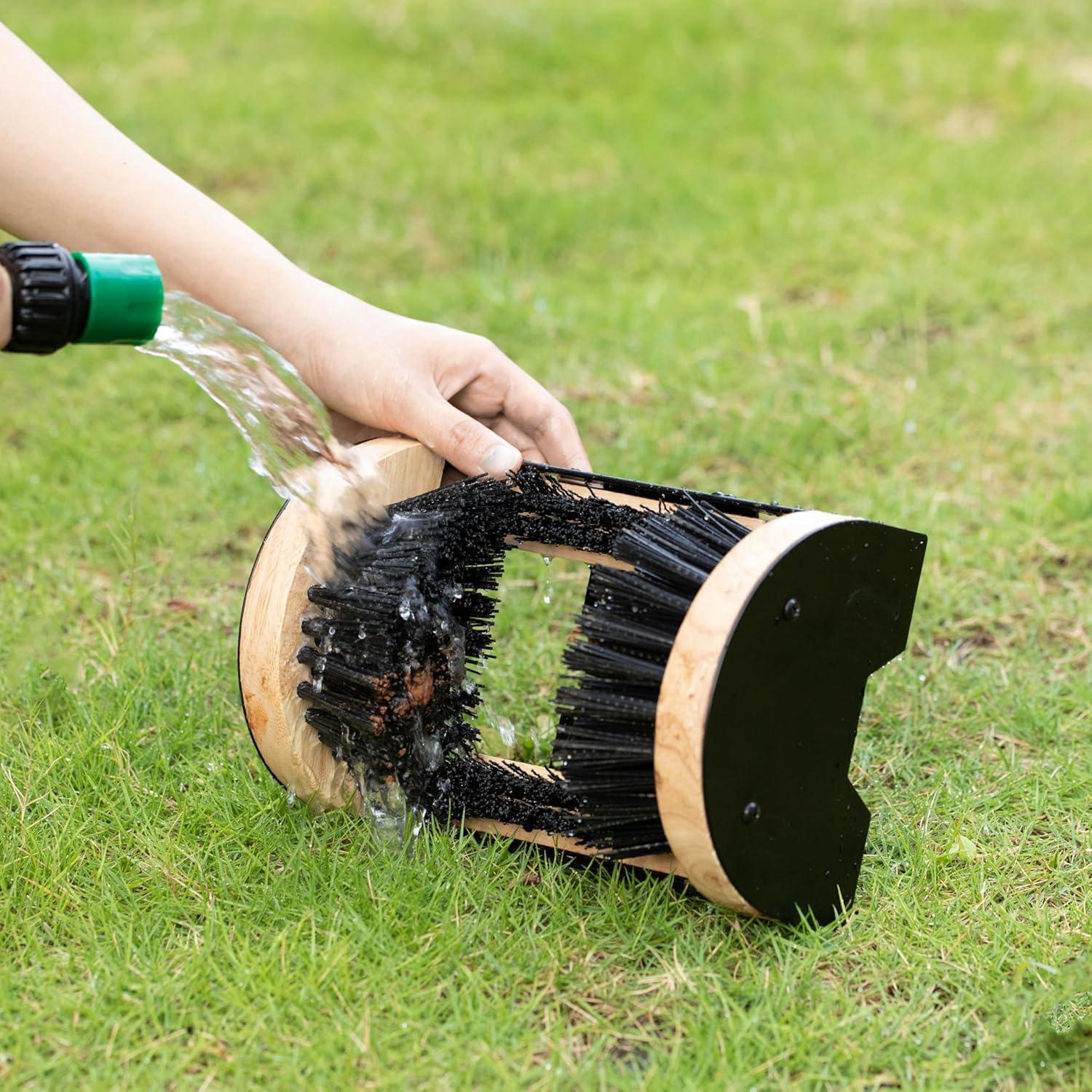Gardenised Heavy-Duty Metal & Wooden Base Shoe Cleaner & Boot Scraper, Portable or Floor-Mounted Scrubbing Brush, Removes Mud, Snow and Sand, Wooden