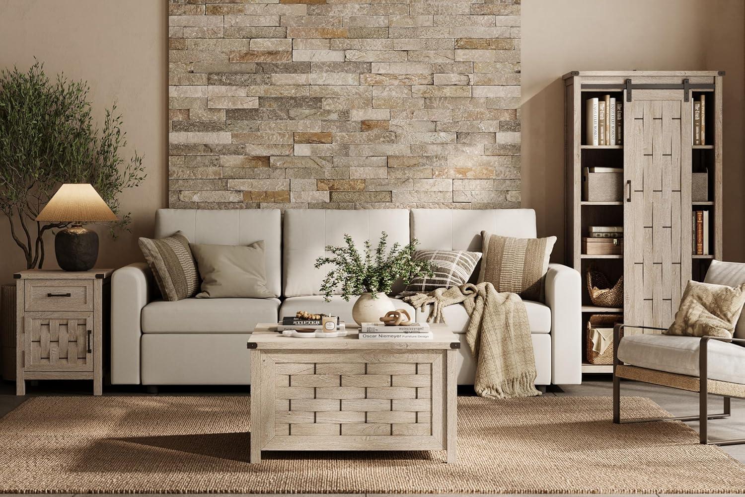 Rustic Square Wood and Metal Lift-Top Coffee Table with Storage