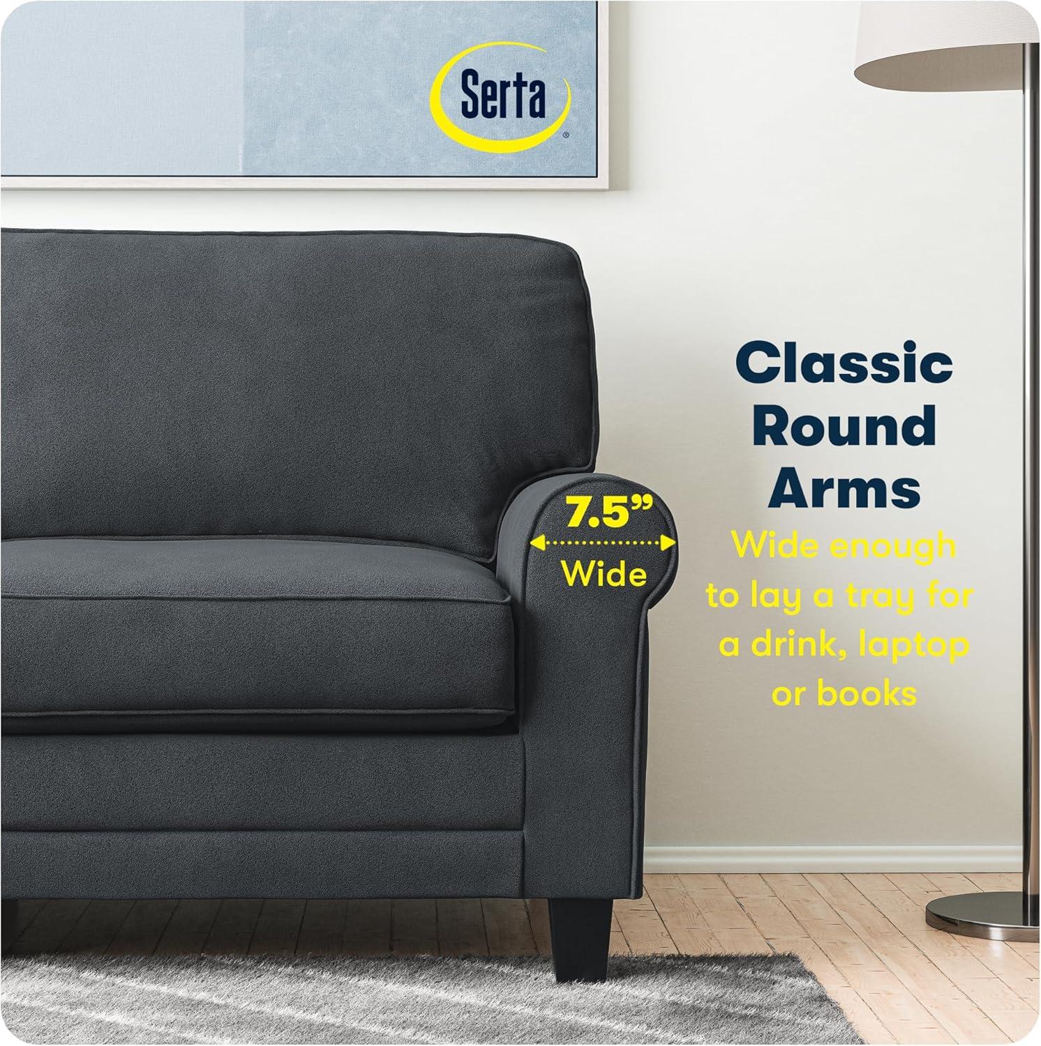 Serta Copenhagen 73" Rolled Arm Sofa, Easy Care Fabric, Soft Pillow Back, Pocket Coil Seat Cushions