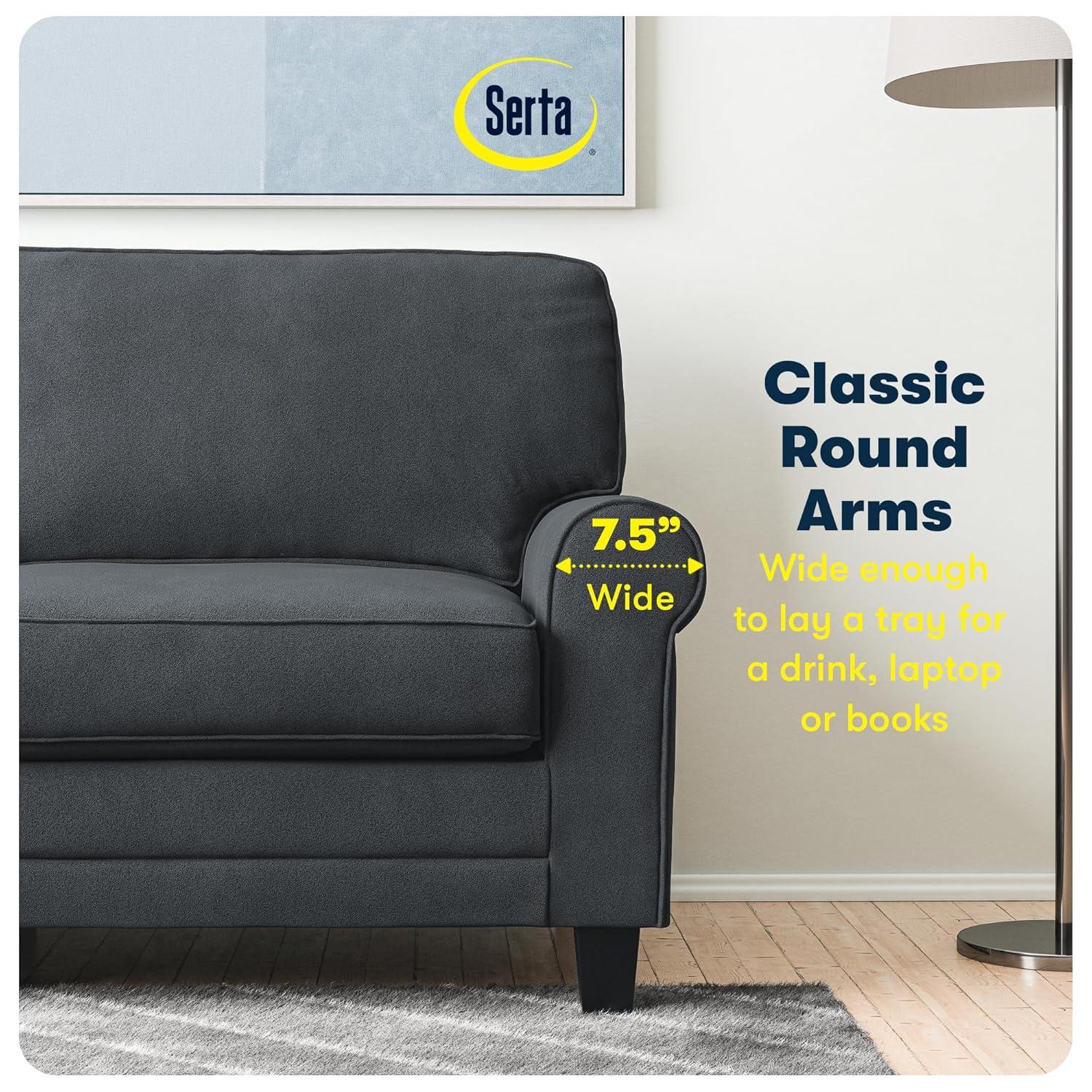 Serta Copenhagen 73" Rolled Arm Sofa, Easy Care Fabric, Soft Pillow Back, Pocket Coil Seat Cushions