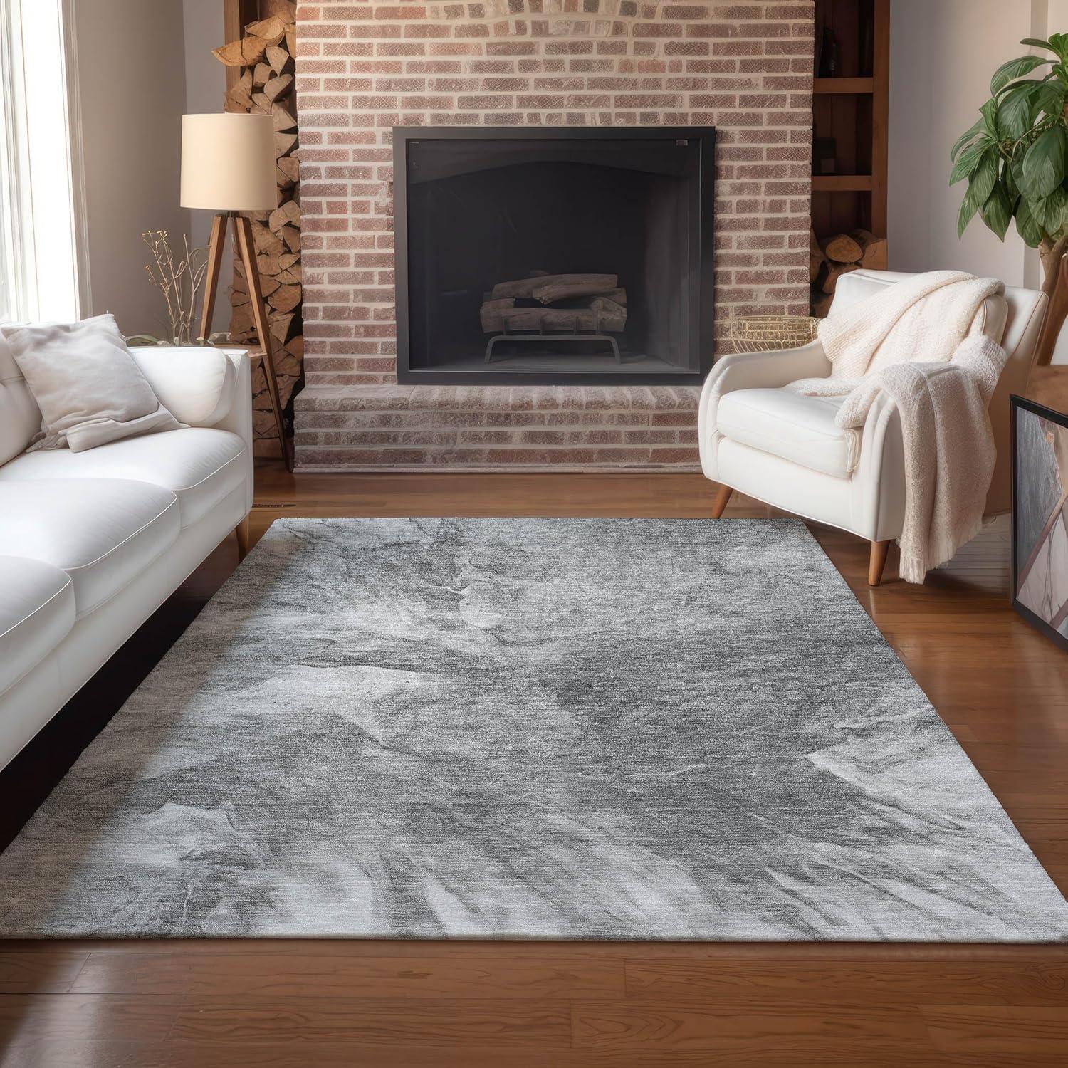 Gray Flat Woven 5' x 7' Stain-Resistant Synthetic Rug