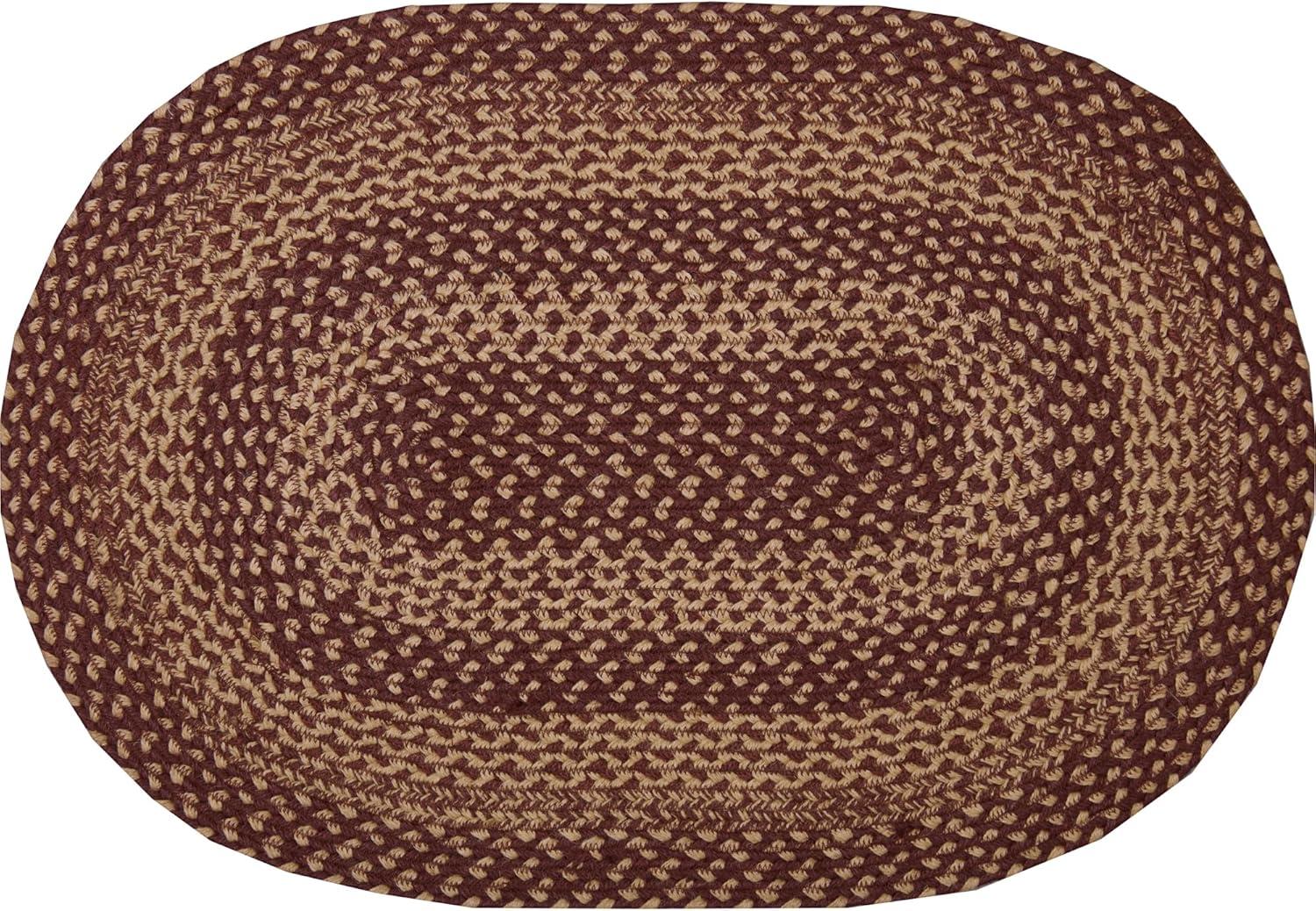 Burgundy and Tan Braided Jute Oval Rug with PVC Pad 20x30