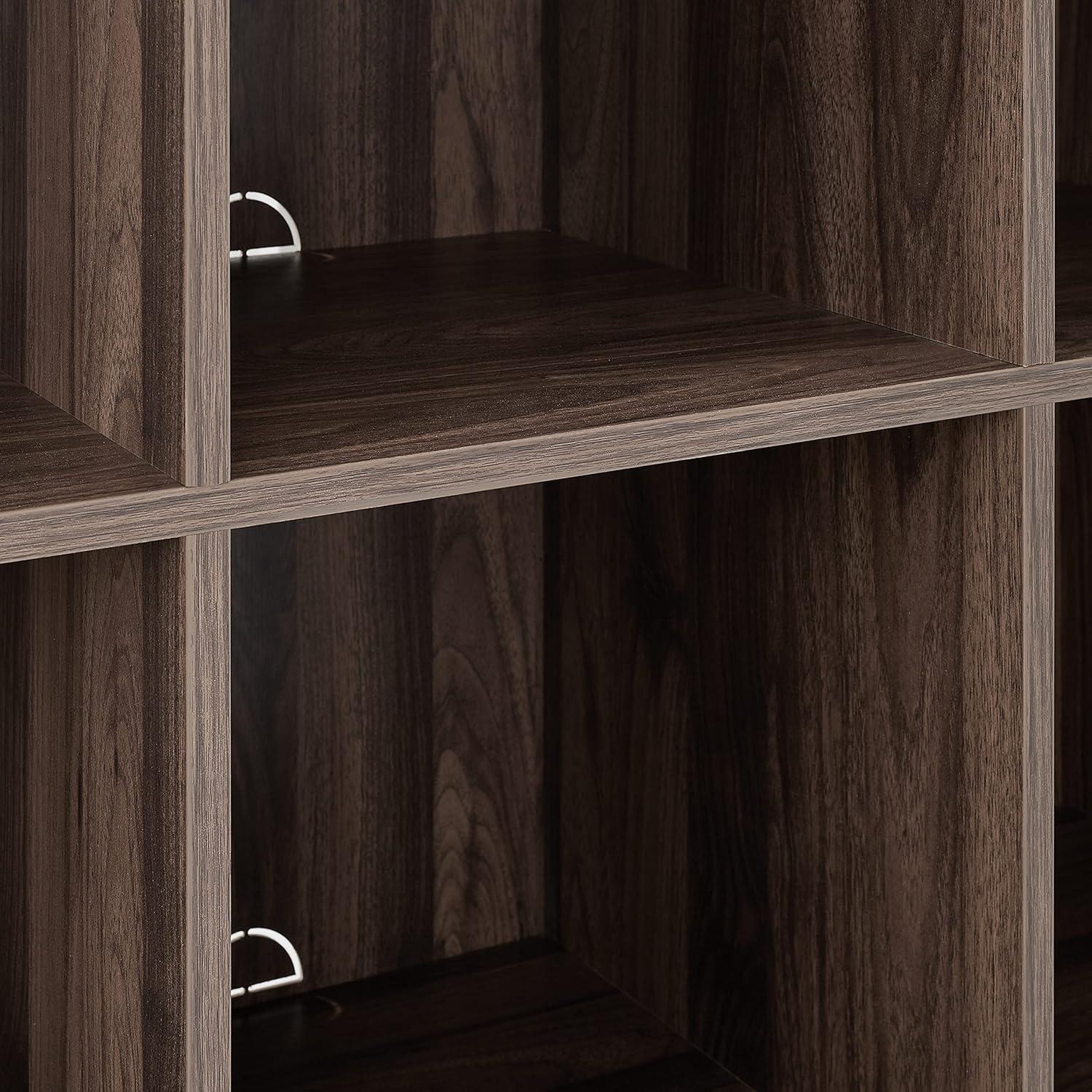 35.88" Liam 6 Cube Bookcase Walnut - Crosley: Mid-Century Design, Media Center-Compatible, Tapered Legs