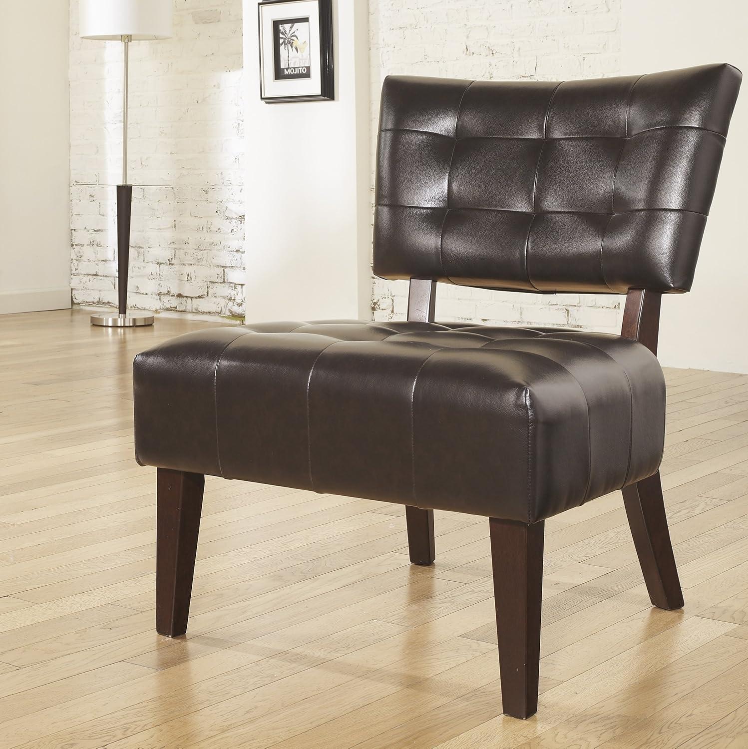 Roundhill Furniture Blended Leather Tufted Accent Chair with Oversized Seating, Brown Faux Leather