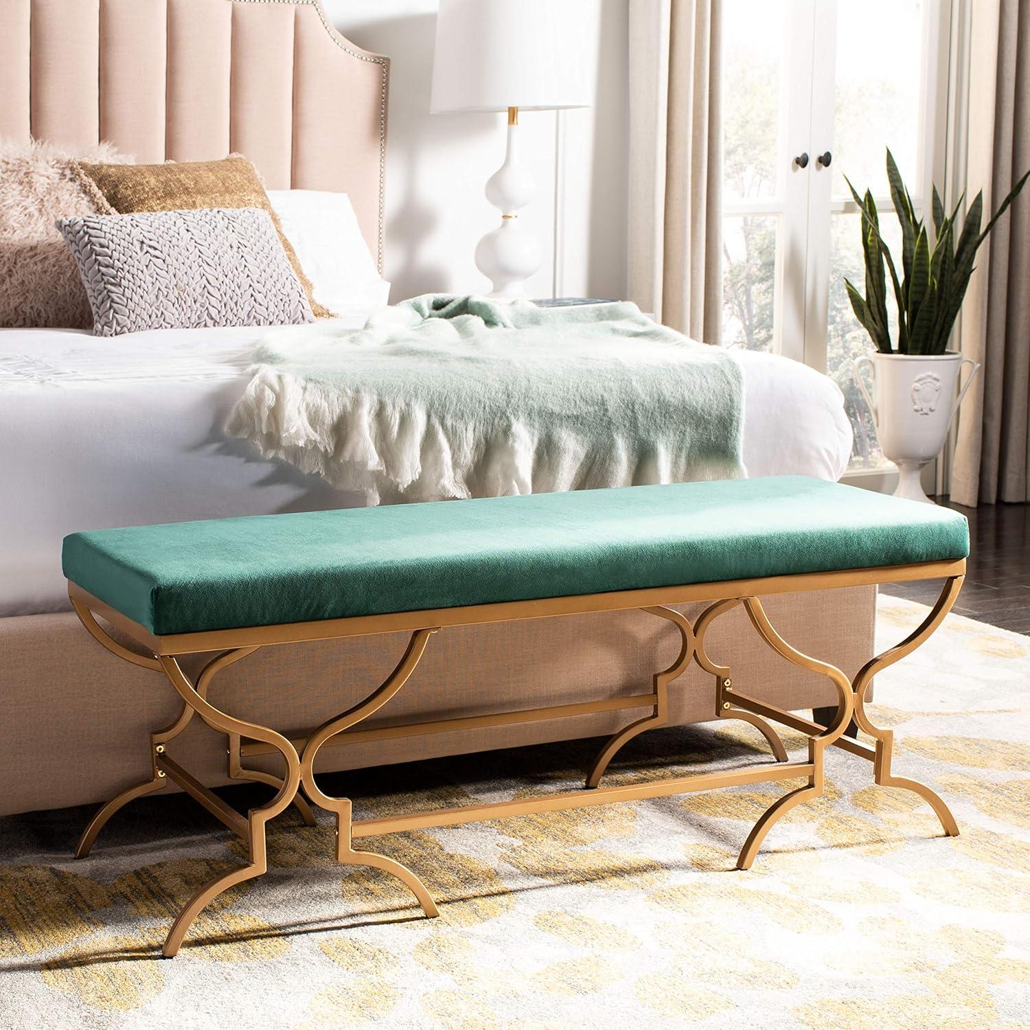 Emerald Velvet & Liquid Gold 46" Transitional Rectangular Bench