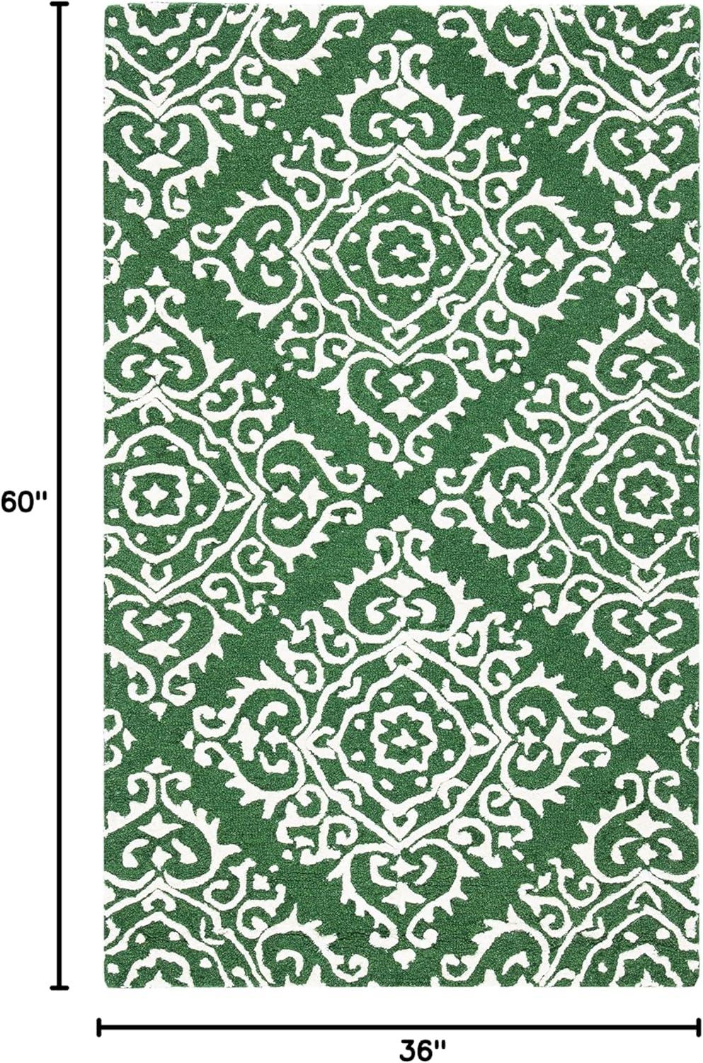 Ivory and Green Hand-Tufted Wool Rectangular Rug