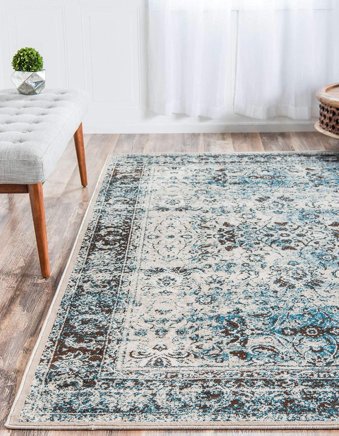 Unique Loom Imperial Collection Area Rug - Bosphorus (2' x 3' 1" Rectangle Ivory and Blue/Brown)