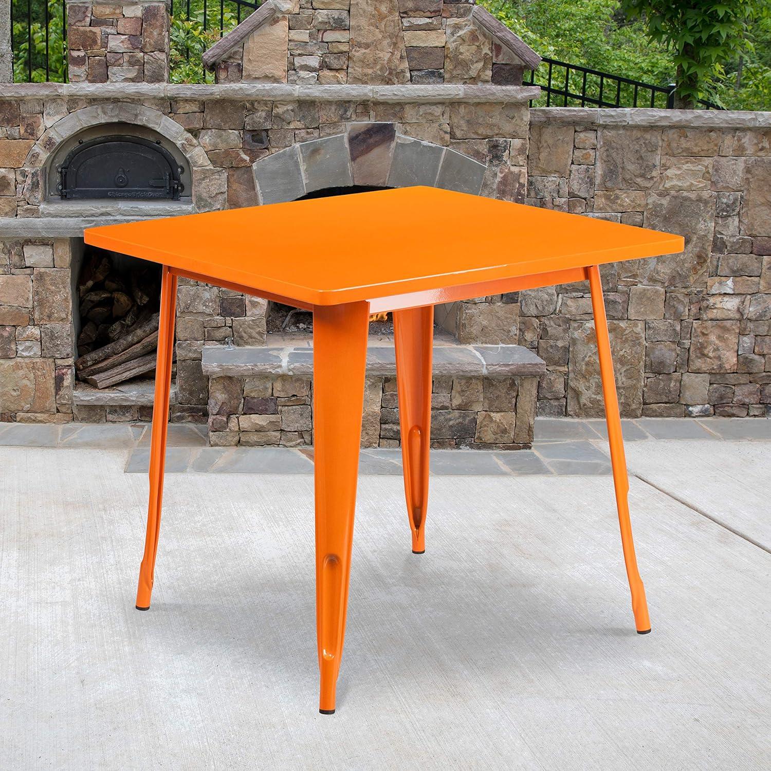 31.5'' Square Orange Metal Indoor-Outdoor Dining Table