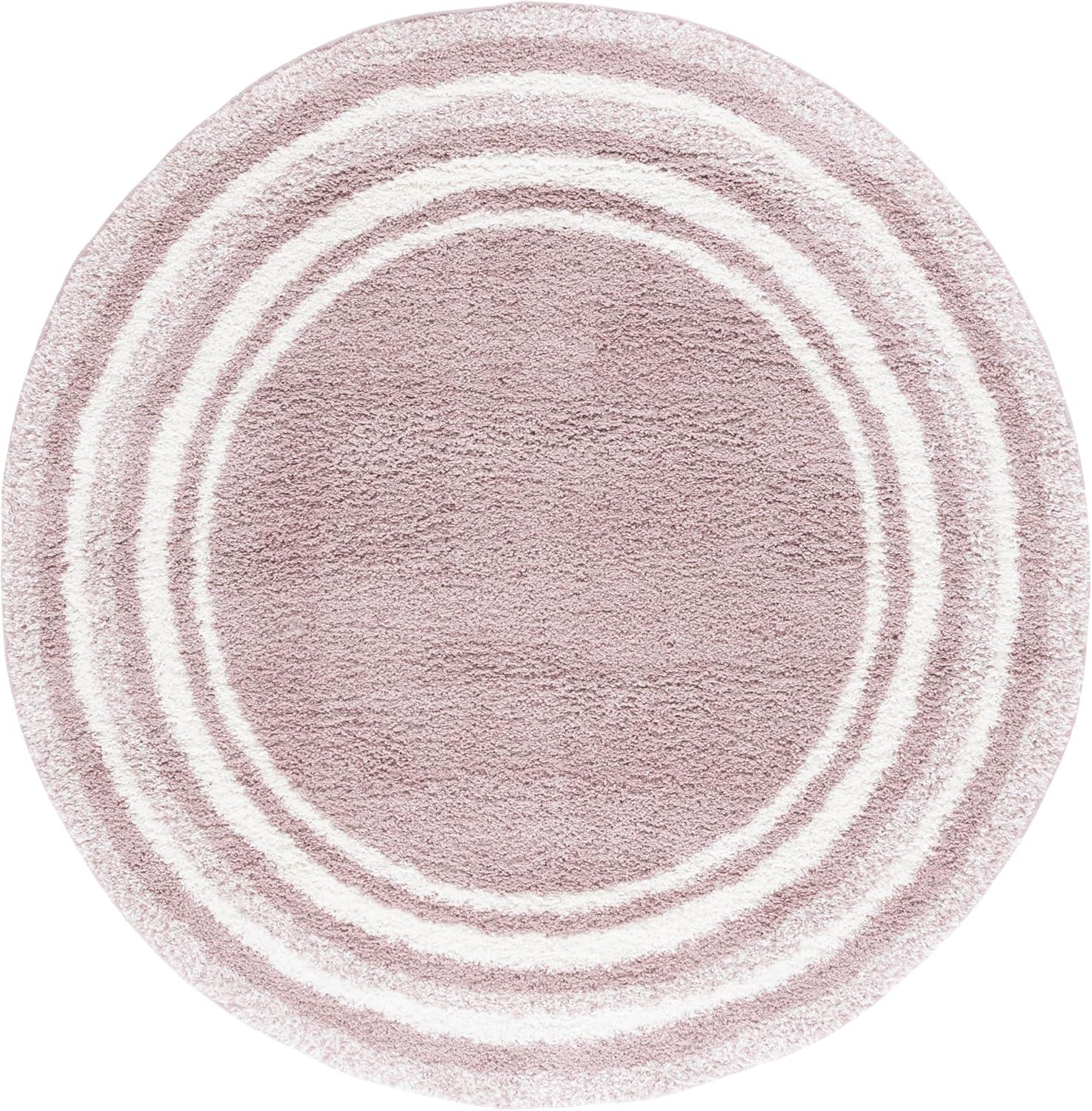 Ivory Round Tufted Shag Area Rug with Stripes, 6'7"