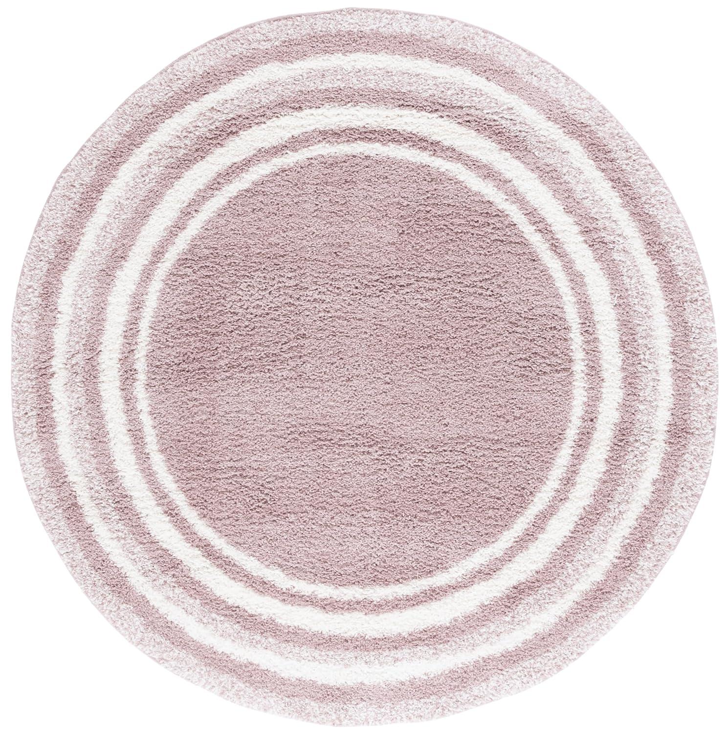 SAFAVIEH Border & Stripe Hyram Bordered Shag Area Rug, Pink/Ivory, 6'7" x 6'7" Round