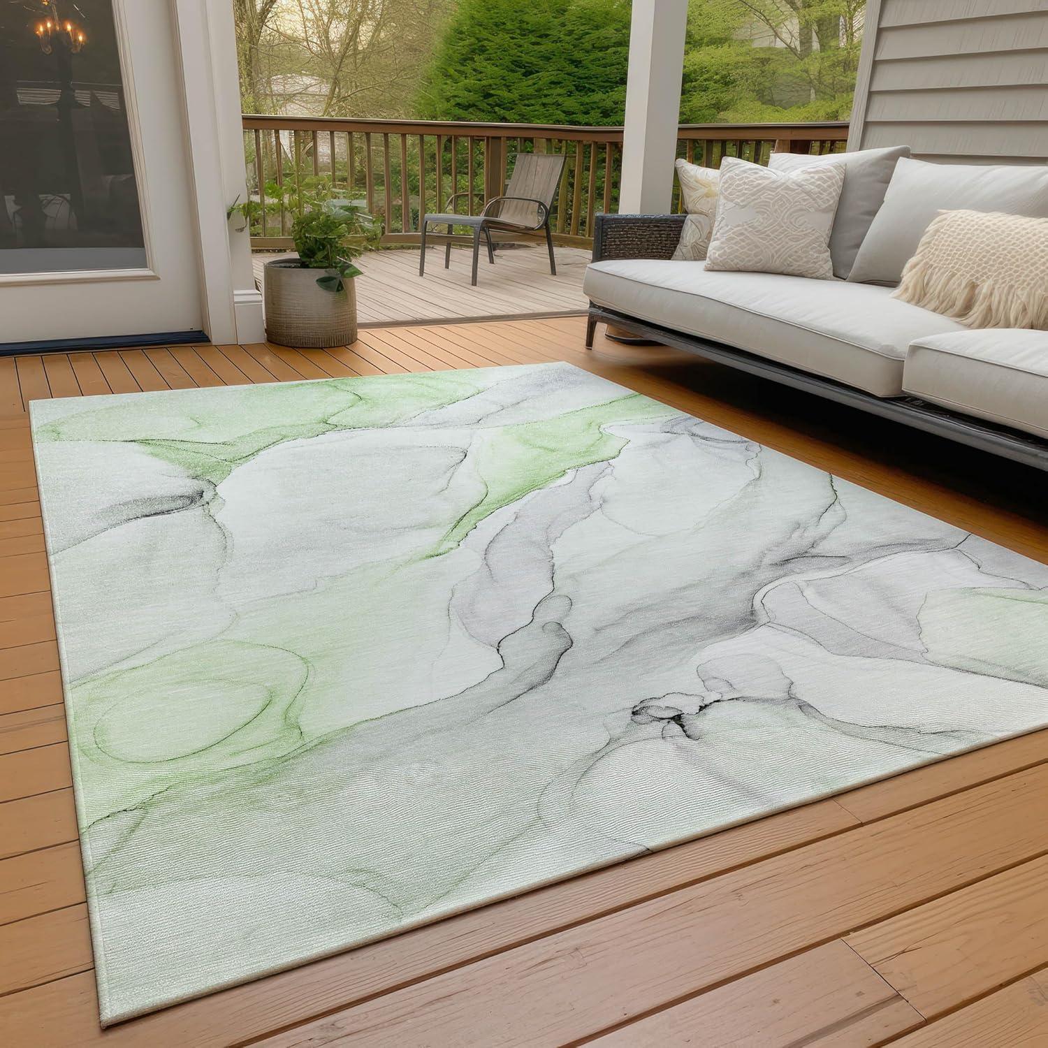 Green and Gray Watercolor 8' x 10' Synthetic Area Rug