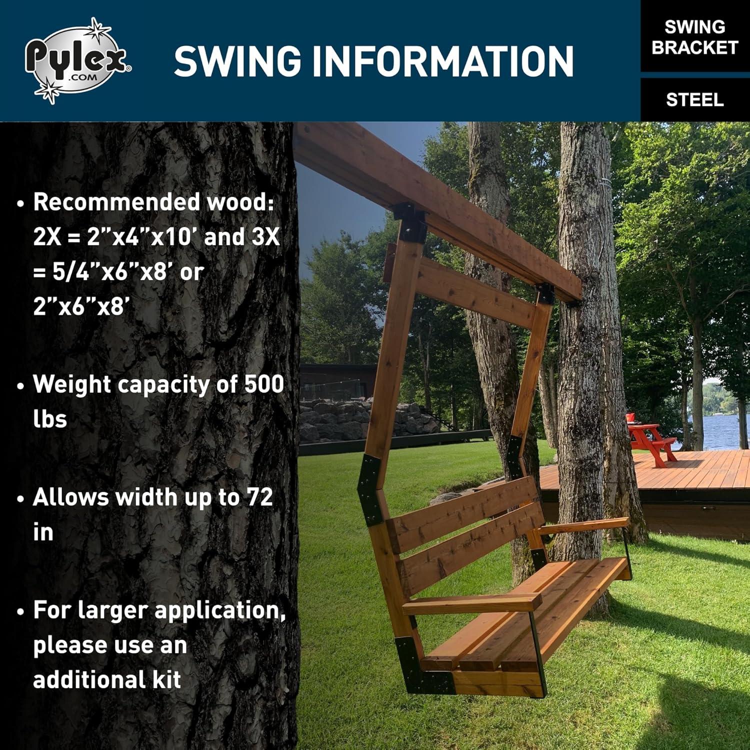 Pylex Swing Brackets for Chair, Outdoor Patio Swings, Wooden Porch Bench, Heavy-Duty Steel DIY Kit - 500 lbs - Steel Bracket Only