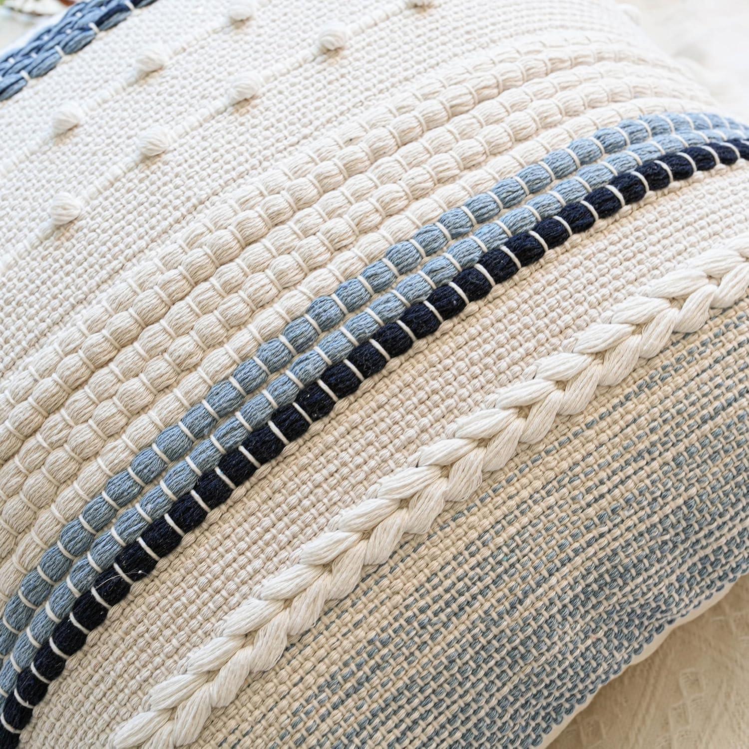Decorative Lumbar Throw Pillow Cover 14x24 Boho Coastal Blue Accent Cushion for Couch Sofa Farmhouse Pillowcase for Bedroom Living Room Home Décor Cover ONLY