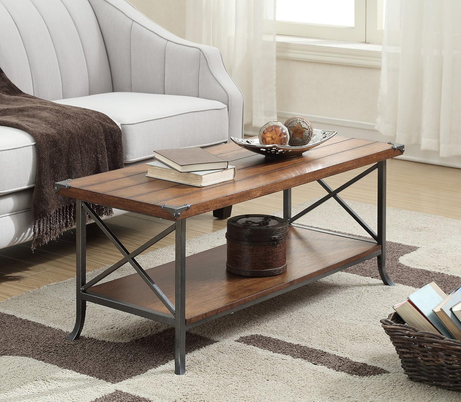 Convenience Concepts Brookline Coffee Table with Shelf, Dark Walnut/Slate Gray