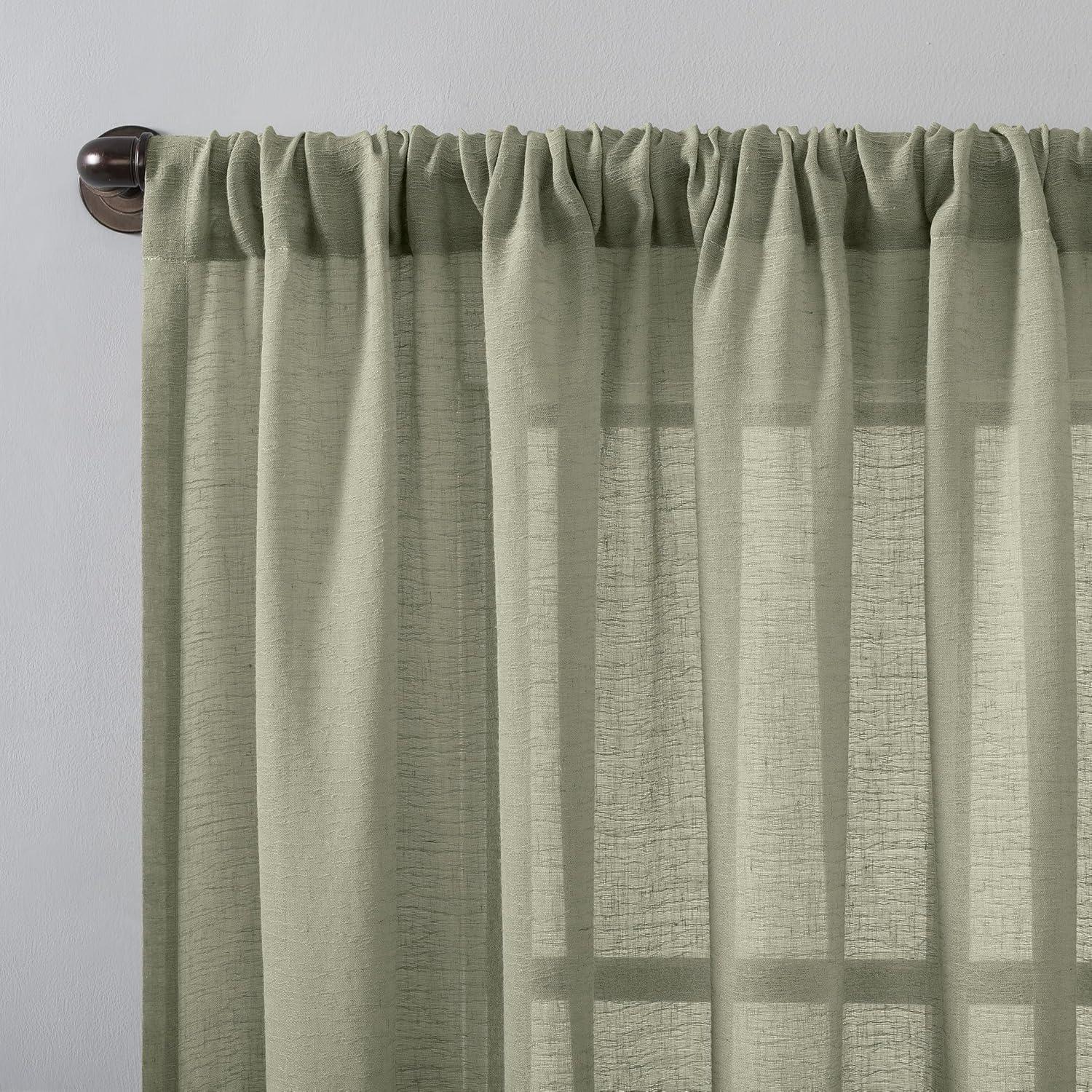 63"x52" Crushed Texture Anti-Dust Sheer Curtain Panel Celadon Green - Clean Window: Modern Linen Rod Pocket