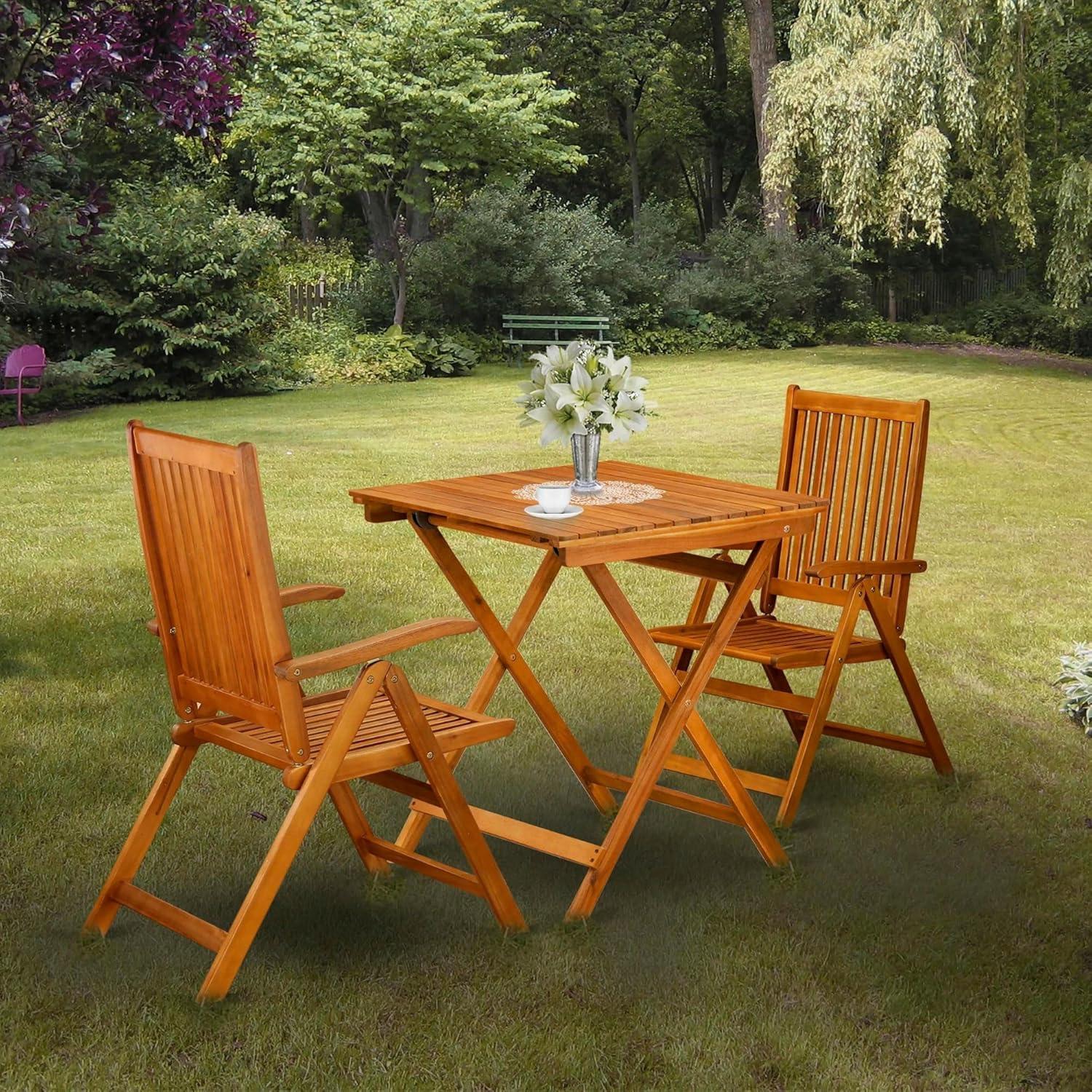 Natural Acacia Wood 3-Piece Folding Patio Bistro Set