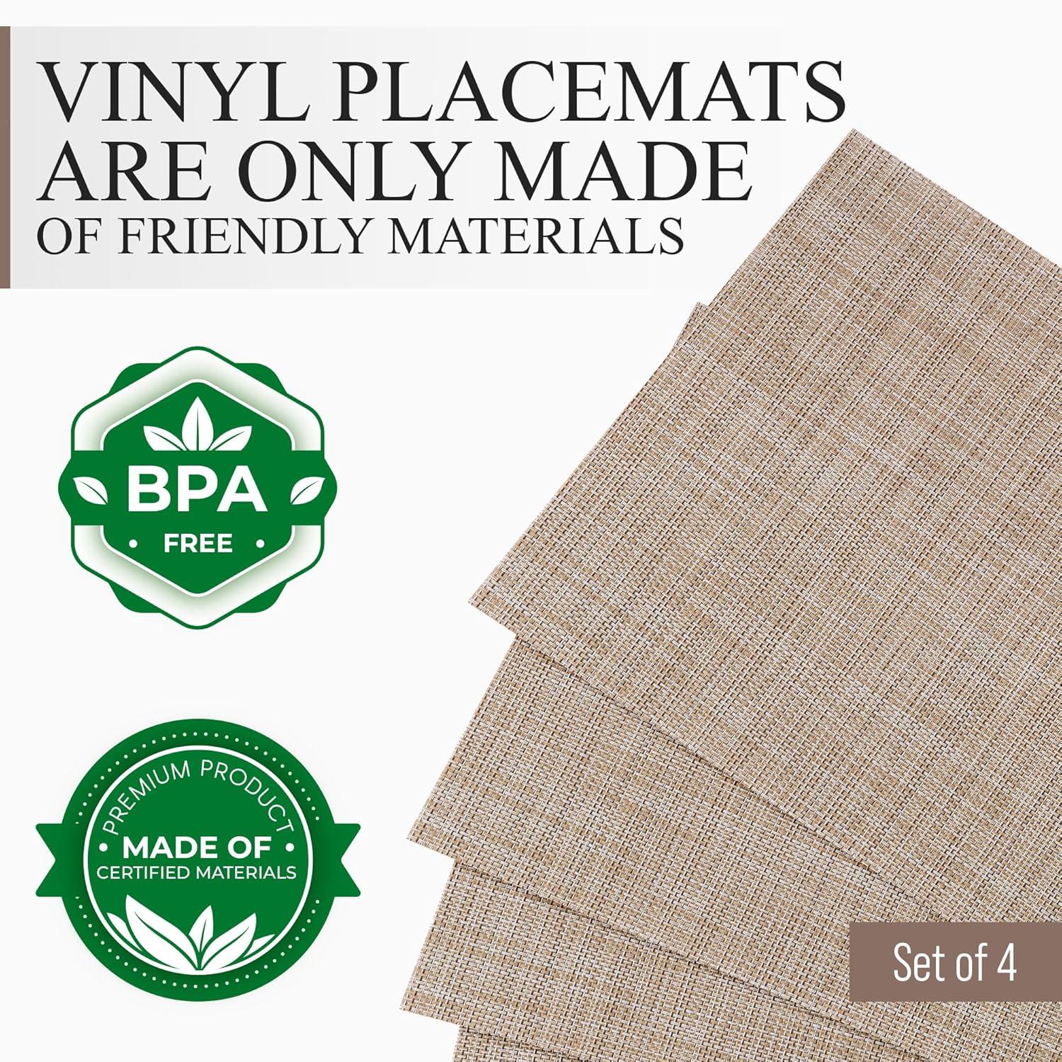 CraftyCrocodile Placemats Set of 4 - Classic Vinyl Dining Table Place Mats 12 x 18 Inch Caramel