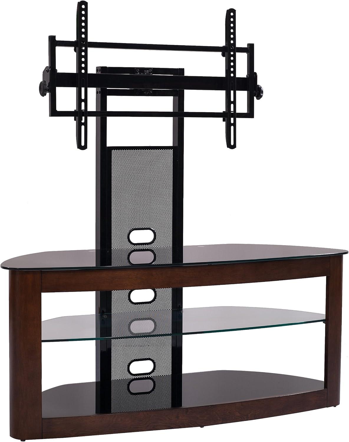 Orren Ellis Tol Curved Wood TV Stand Mount, 3 Open Shelves for Up to 85" TVs