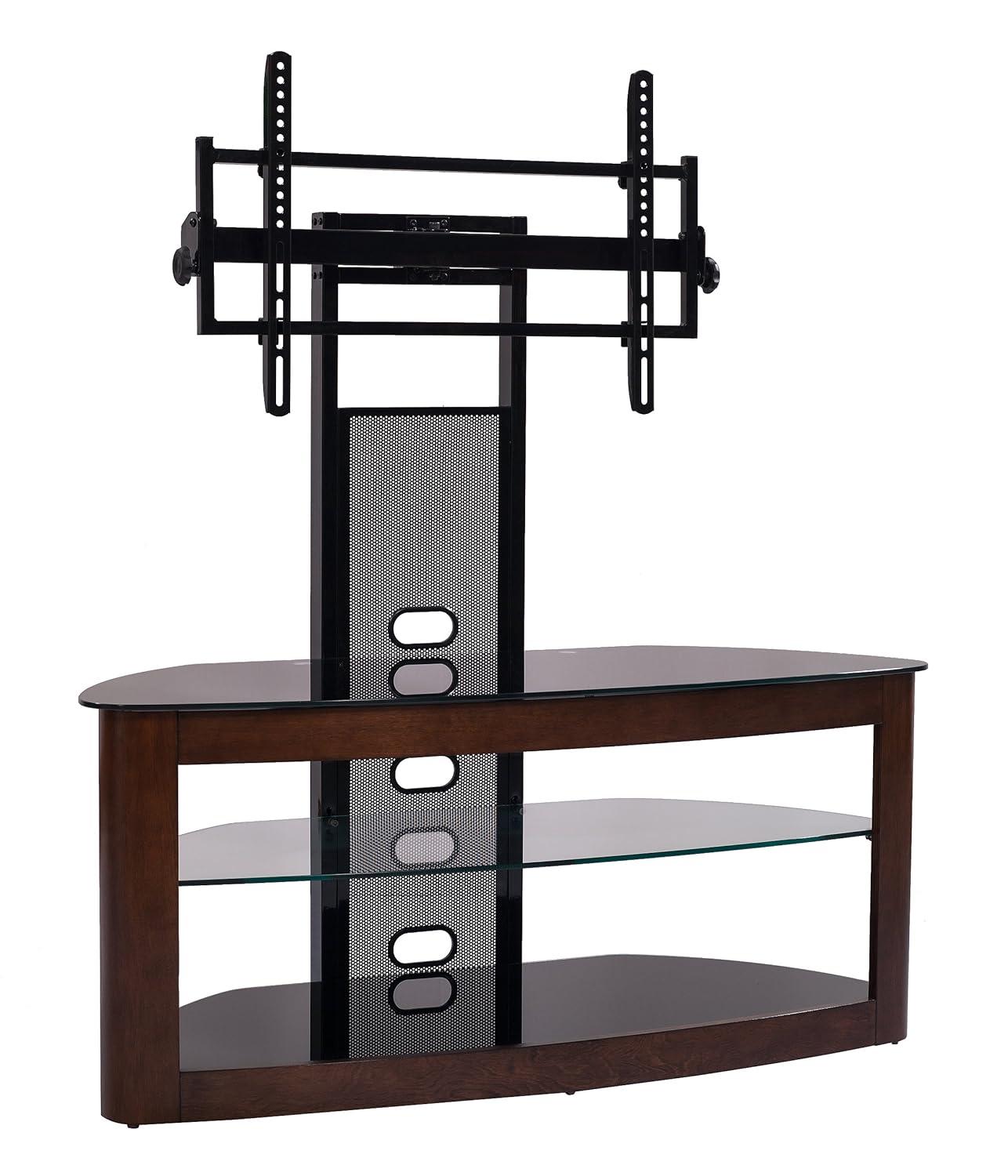 Orren Ellis Tol Curved Wood TV Stand Mount, 3 Open Shelves for Up to 85" TVs