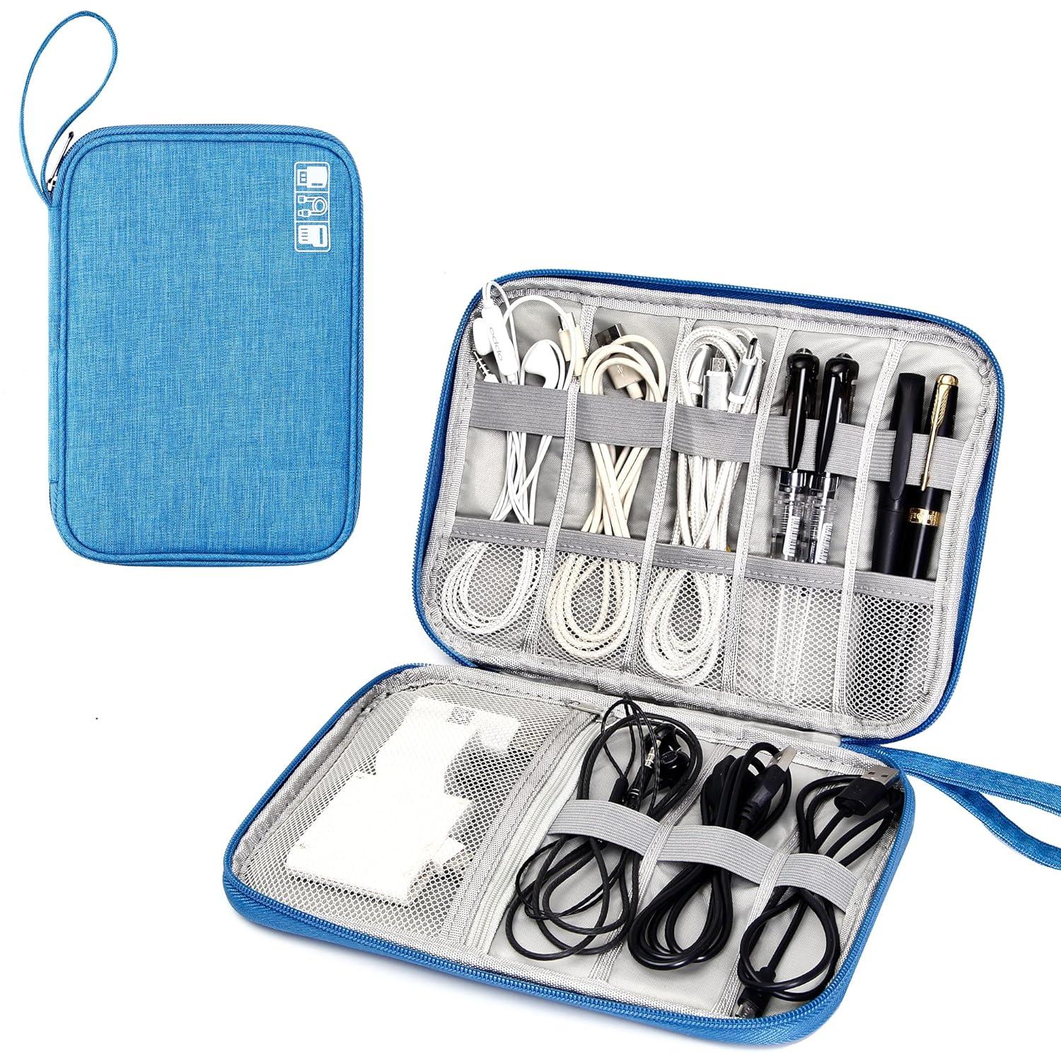 SELLYFELLY Travel Electronics Organizer Portable Cable Organizer Bag for Storage Electronic Accessories Case for Cord,Phone,Charger,Flash Drive (Sky Blue)