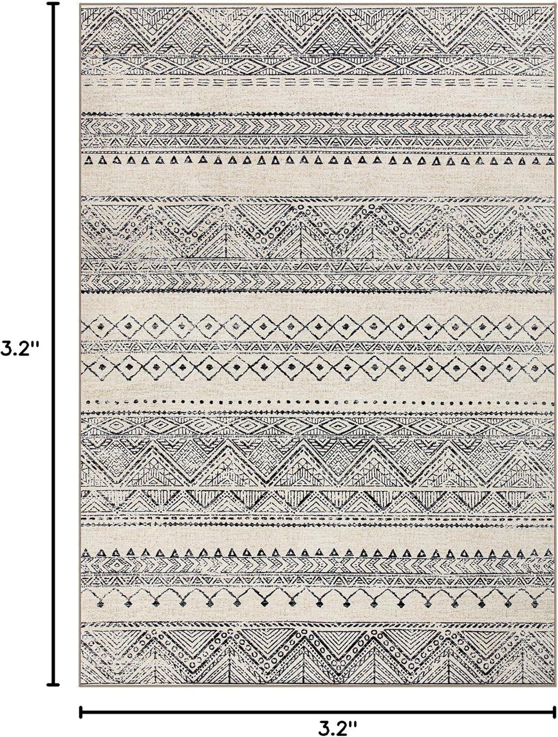 FairOnly 9'x12' Brown White Area Rugs Machine Washable Vintage Rugs for Bathroom Geometric Moroccan Ultra-Thin Area Rugs for Family Room Living Room Carpet