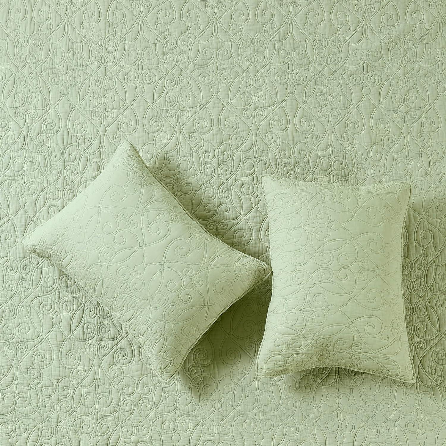 Vintage Comfort 100% Cotton Stitched 3 Piece Quilt Set with Shams, Full / Queen