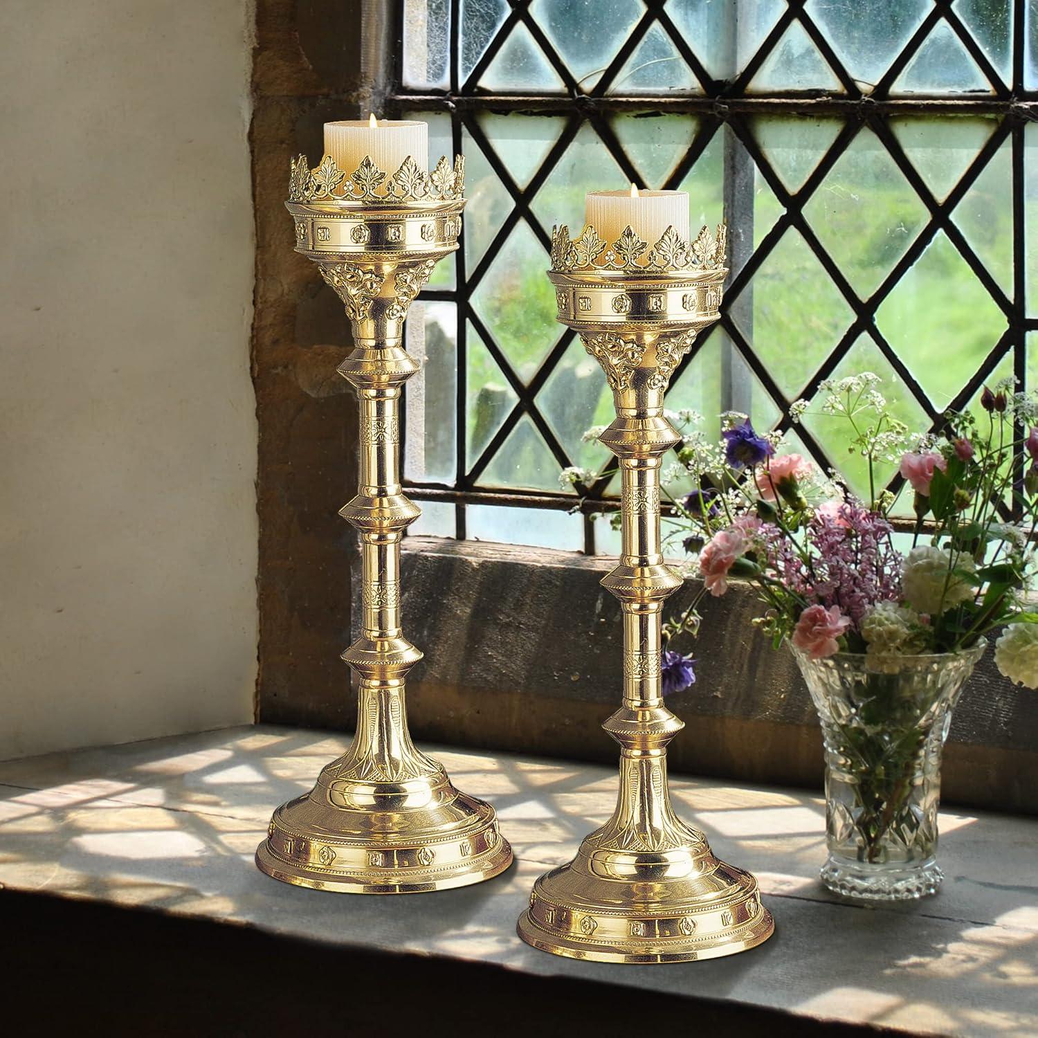 Chartres Cathedral Inspired Grande Brass Candlestick 20"