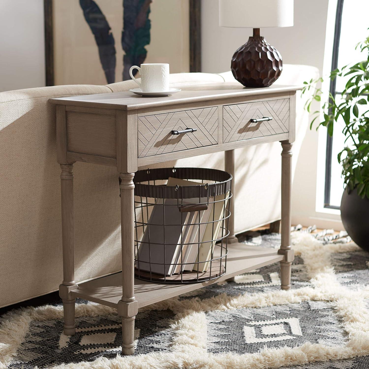 SAFAVIEH Peyton French 2-Drawer Off-White/Brown Wood Console Table (35.5 in. W x 13 in. D x 29.5 in. H)