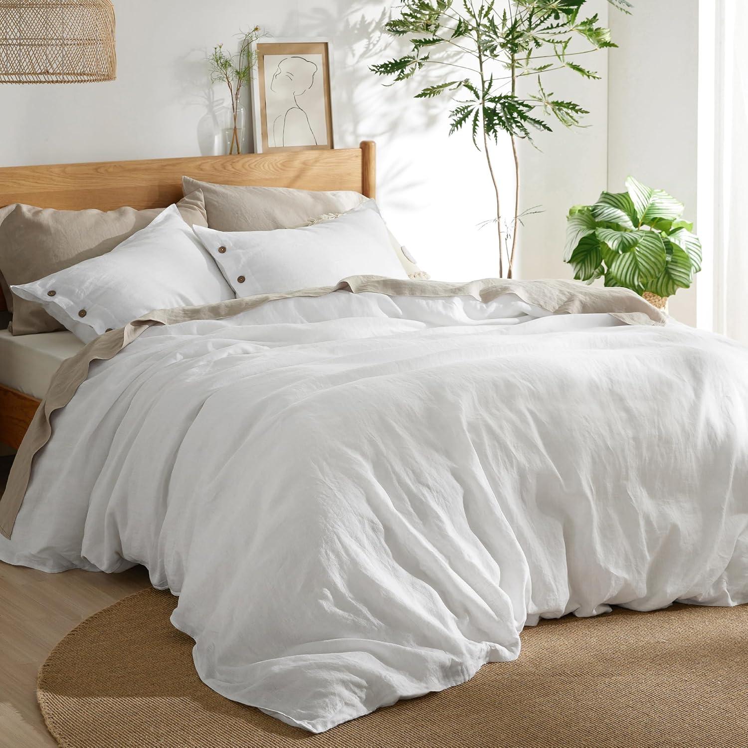 Bedsure | 3Pcs Linen Cotton Blend Duvet Cover Set