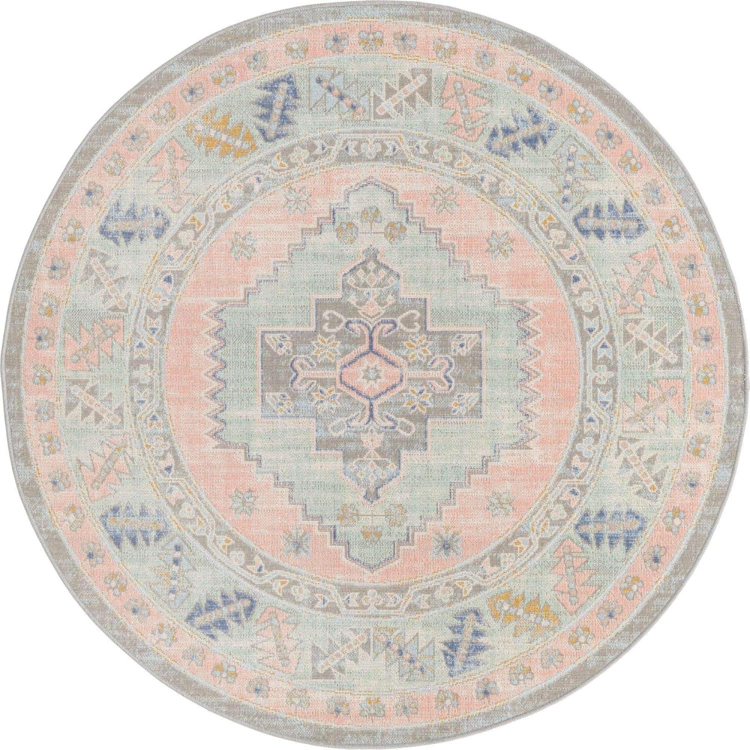 Unique Loom Whitney Collection Area Rug - Geneva (5' 3" Round Pink/Blue)