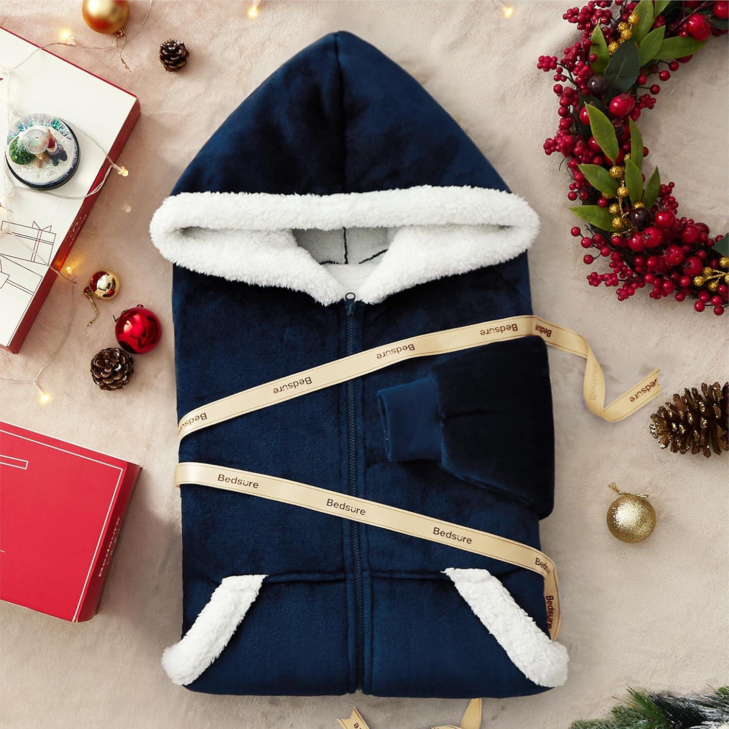 Bedsure Blanket Hoodie, Wearable Blanket for Adults & Kids as Gifts for Women Men, Birthday Gifts for Women Mom Girl Sherpa Oversized Hoodie, Black, Standard