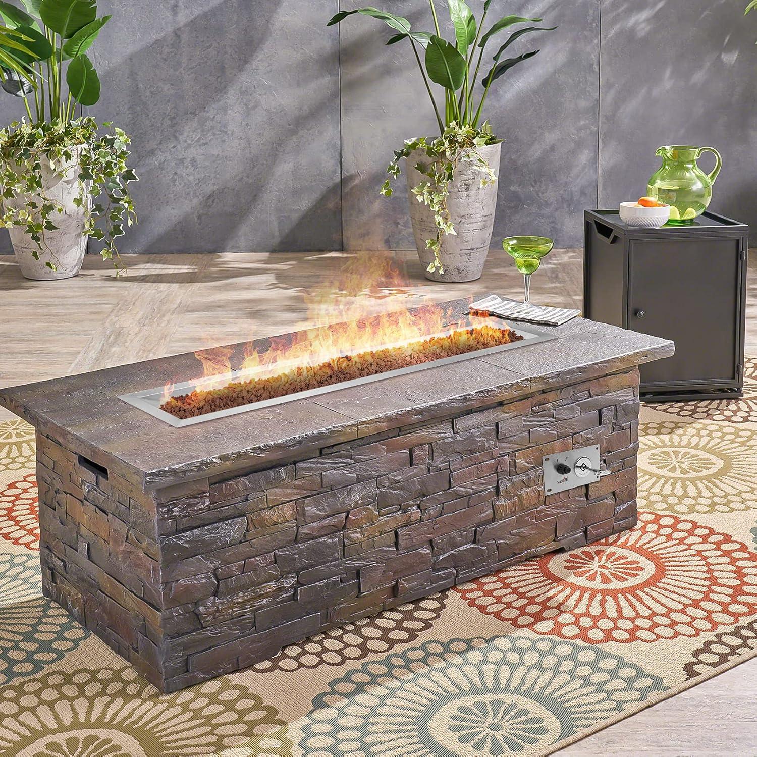 Stainless Steel 48'' Rectangular Gas Fire Pit Kit