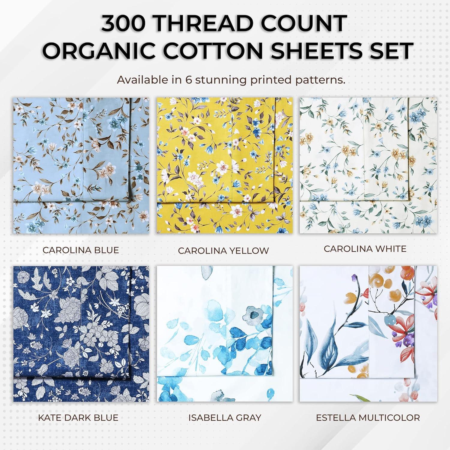 300 Thread Count Organic Cotton Deep Pocket Printed Sheet Set - Azores Home