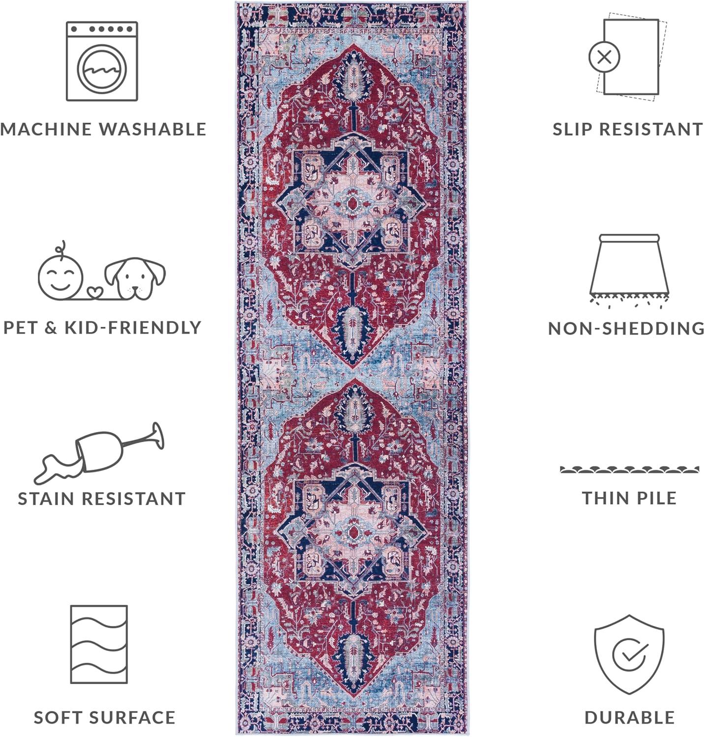Tucson TSN108 Power Loomed Machine Washable Runner Rug - Red/Navy - 2'6"x10' - Safavieh.