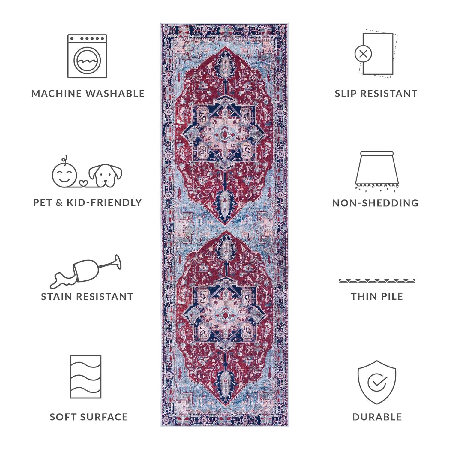 Tucson TSN108 Power Loomed Machine Washable Runner Rug - Red/Navy - 2'6"x10' - Safavieh.