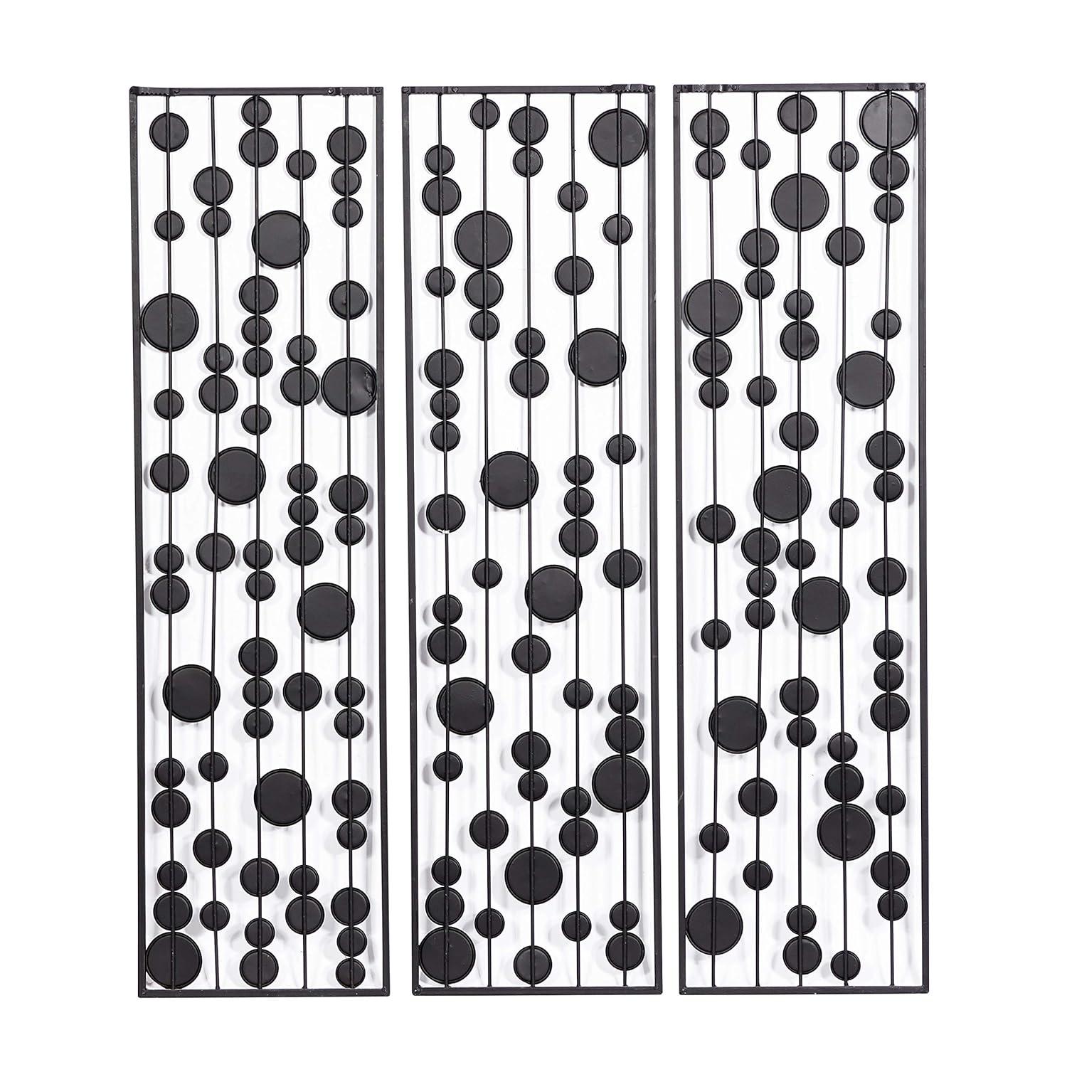 Mercer41 Metal Geometric Black Wall Decor with Round Mirror Accents Set
