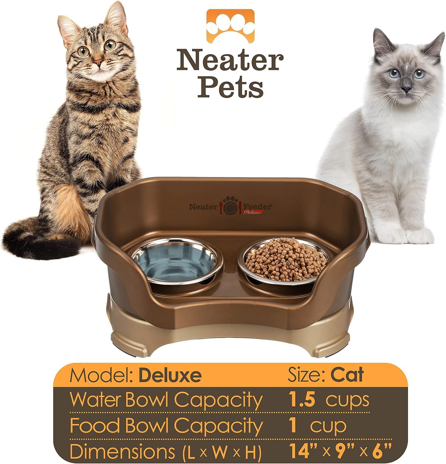 Neater Pets Neater Feeder Deluxe Mess-Proof Elevated Food & Water Bowls for Cats, Bronze