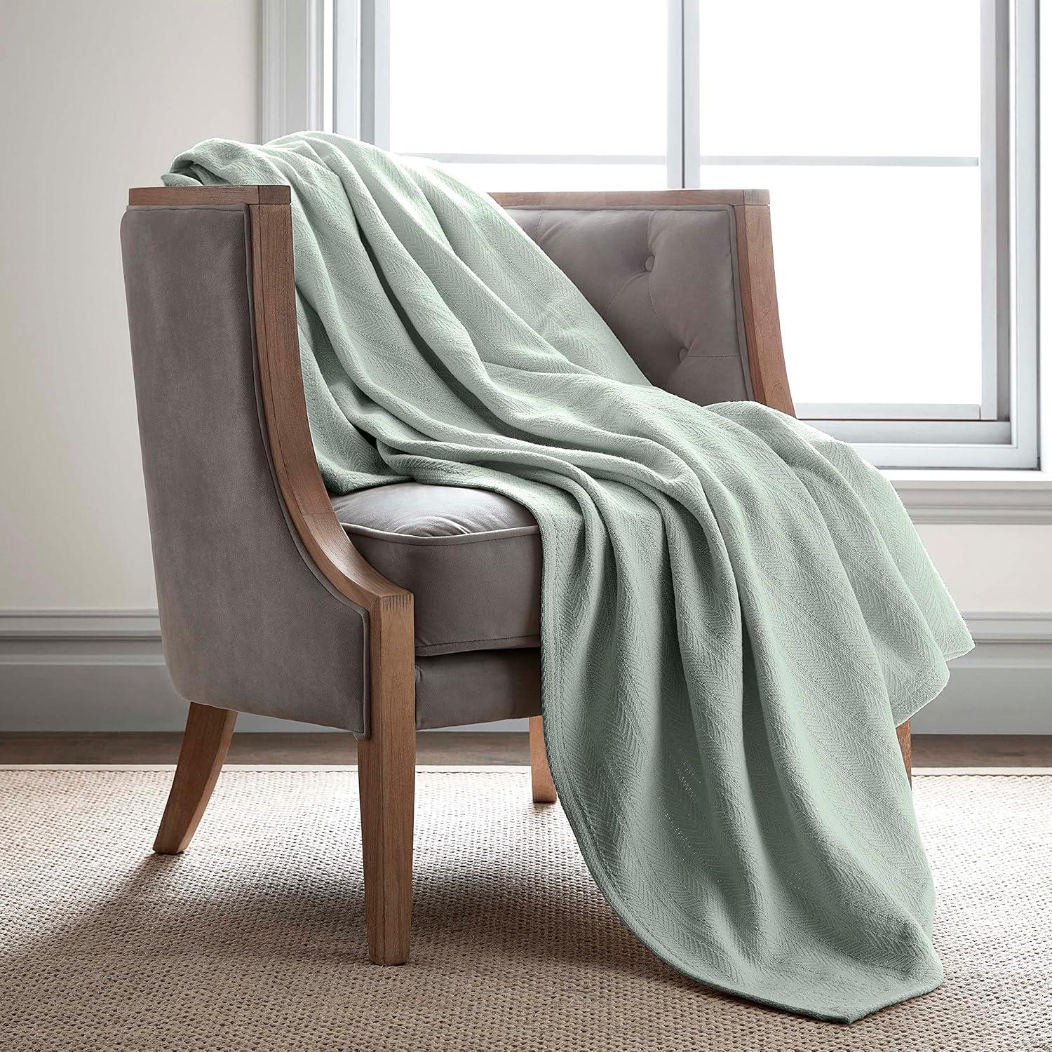 Vellux 100% Cotton Blanket - Soft, Breathable, Cozy & Lightweight Thermal Blanket  All-Season Blanket Perfect for Layering Bed, Couch & Sofa - Hotel Quality