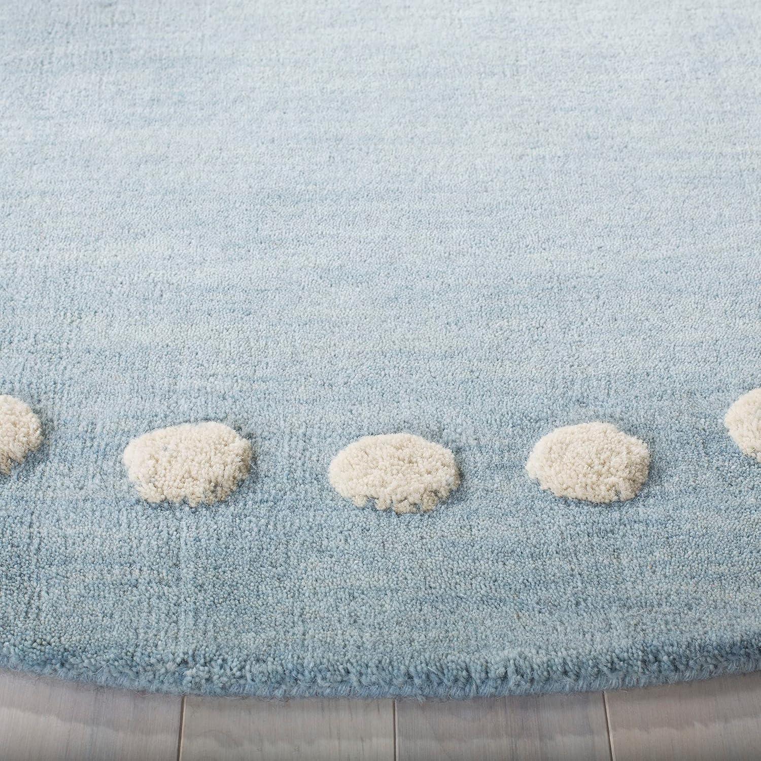 Safavieh Kids SFK802 Hand Loomed Indoor Area Rug - Blue/Ivory - 5' Round - Safavieh