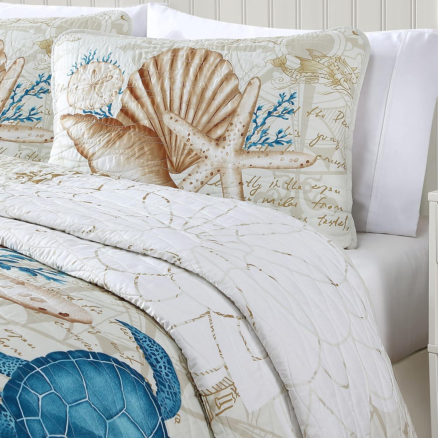 Caribbean Joe Coastal 3PC Quilt Set Blue Turtle - King