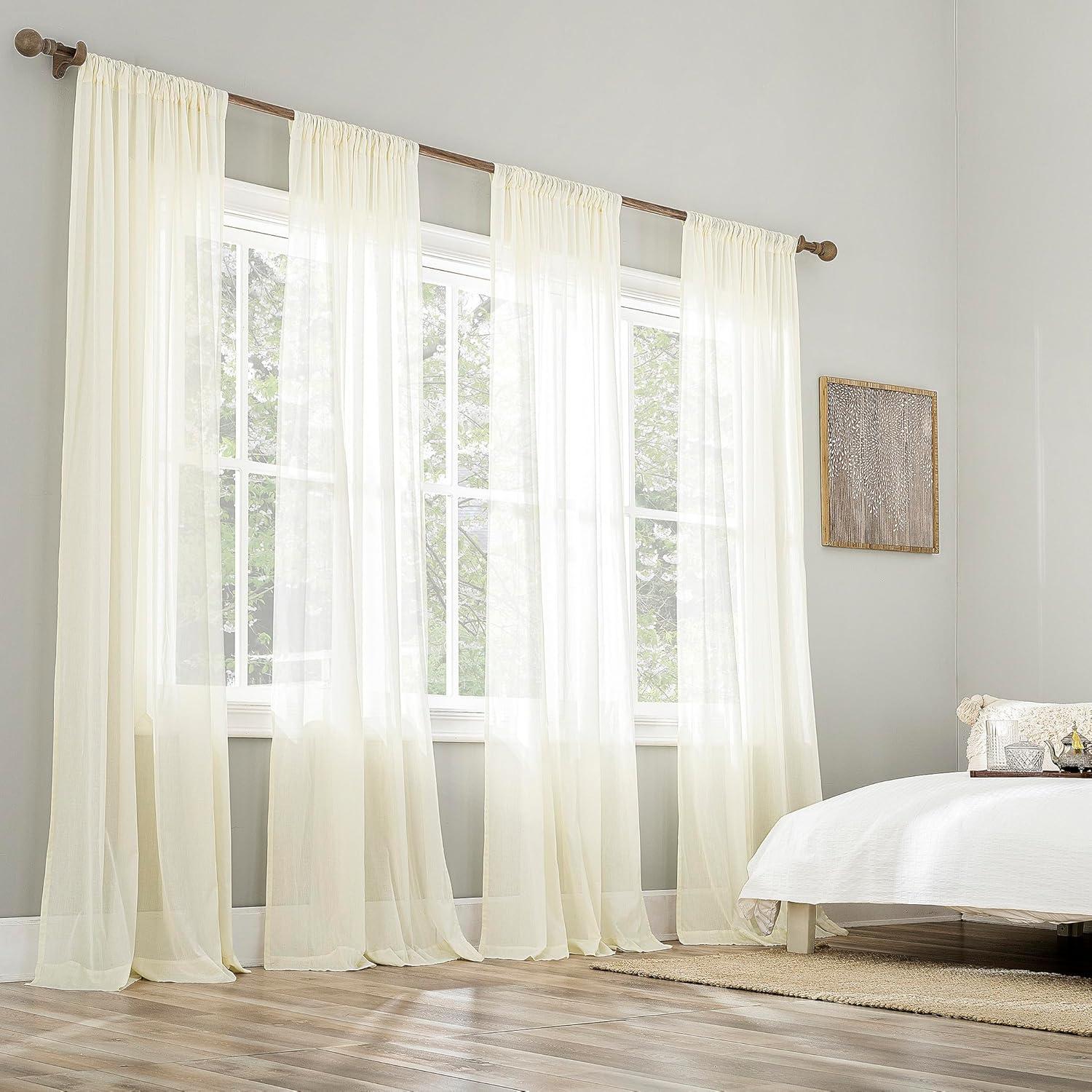 50"x63" Archaeo Sheer 100% Cotton Curtain Panel Cream: Transitional Voile Rod Pocket Indoor Drapery