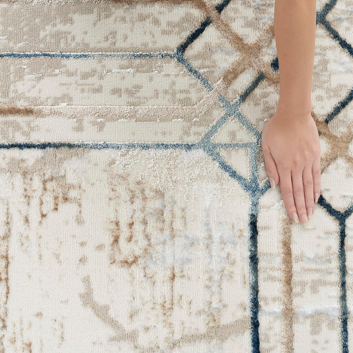 Nourison Glam 5'3" x 7'3" Ivory/Taupe Mid-Century Modern Indoor Rug