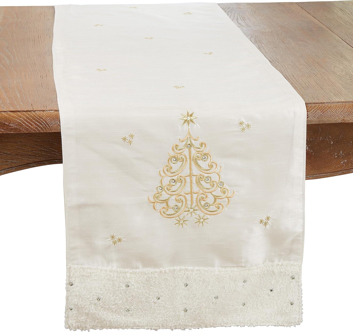 Winter Wonderland Gold Embroidered Christmas Tree Table Runner