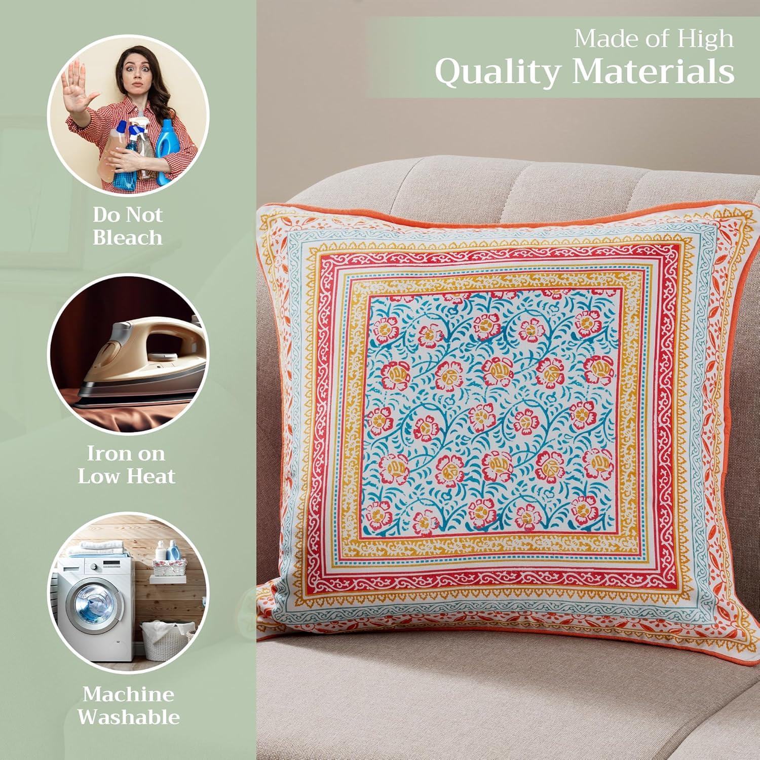 Maison d' Hermine Decorative Pillow Covers 18 x 18 Inch Square 100% Cotton Throw Pillow Covers with Invisible Zipper Cushion Case for Living Room Couch, Chair, Sofas, Bedroom, Home (Katmandou - Doda)