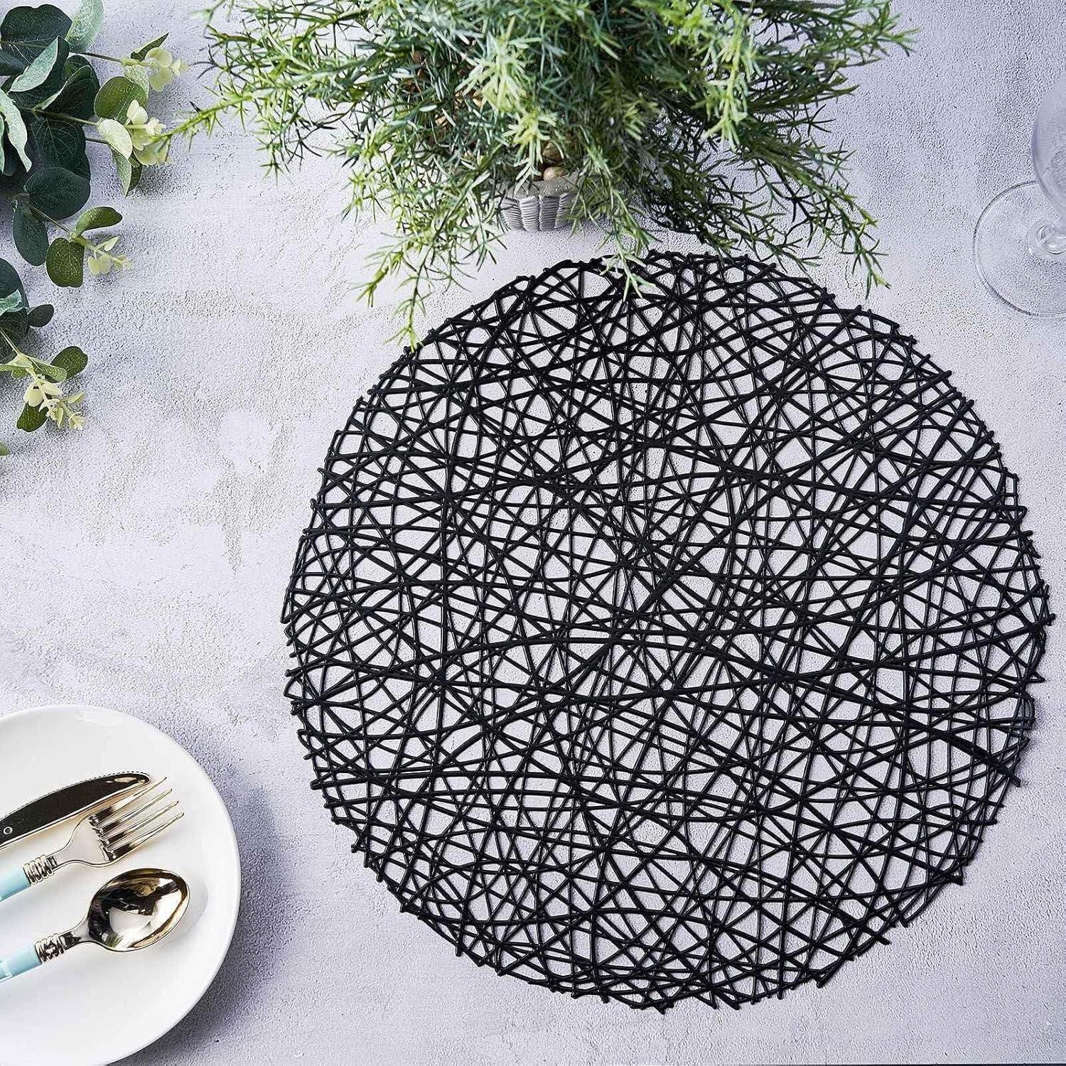 Efavormart 6 Pack 15" Gold Round Woven Vinyl Placemats Non Slip Dining Table Placemats For Wedding Events Birthday Party