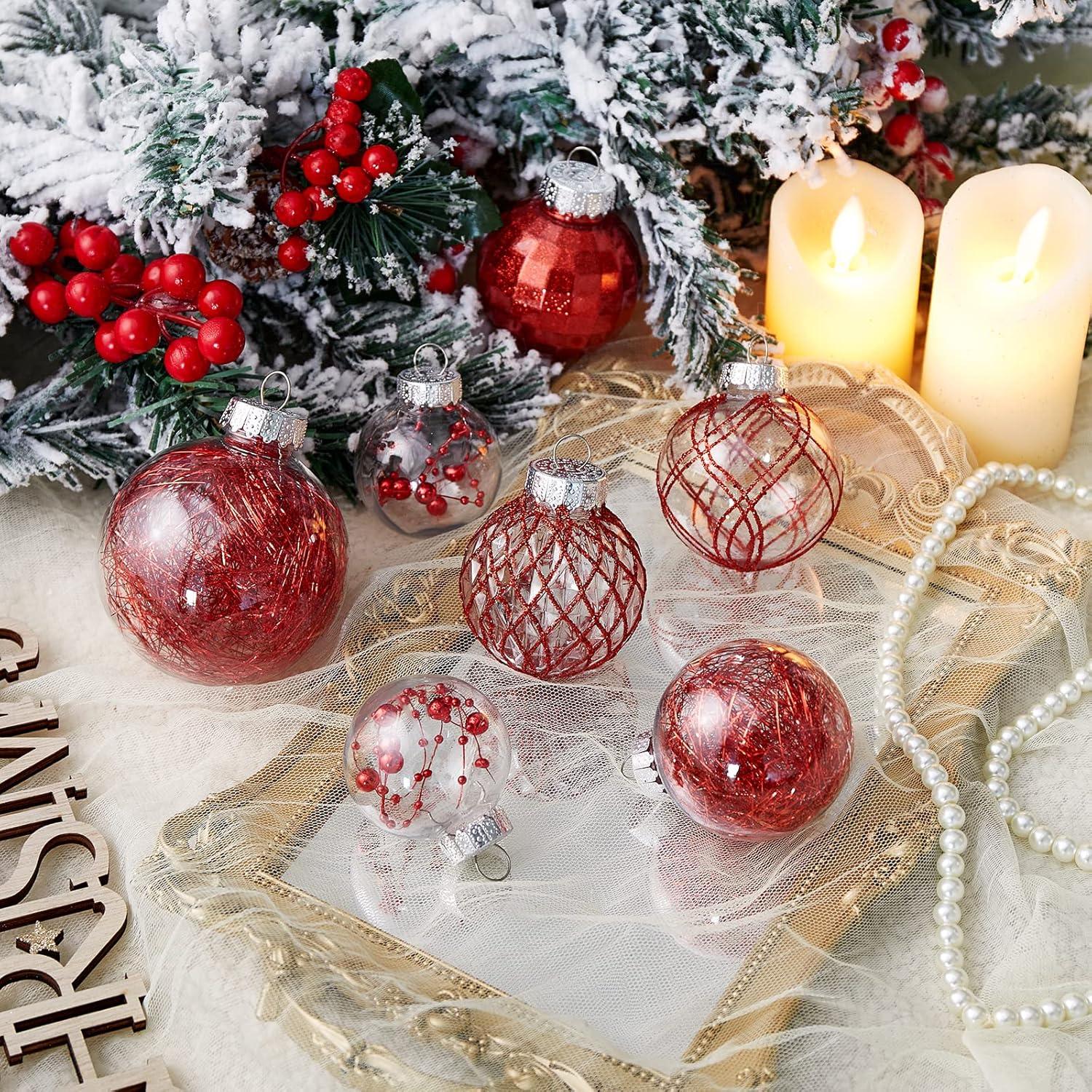 30ct Christmas Ball Ornaments-60mm/2.36" Shatterproof Clear Plastic Xmas Balls Baubles Set with Stuffed Delicate Sparkling, Hanging Christmas Tree Decorations (Rose Gold)