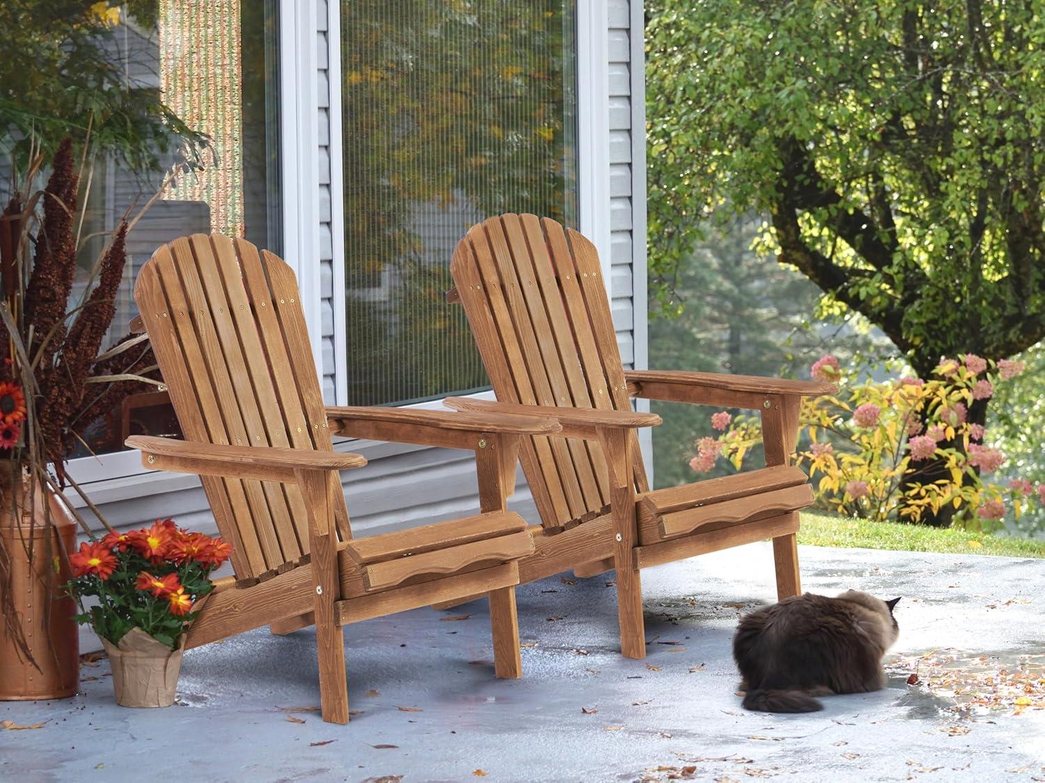 Light Brown Wooden Folding Adirondack Chair Set of 2