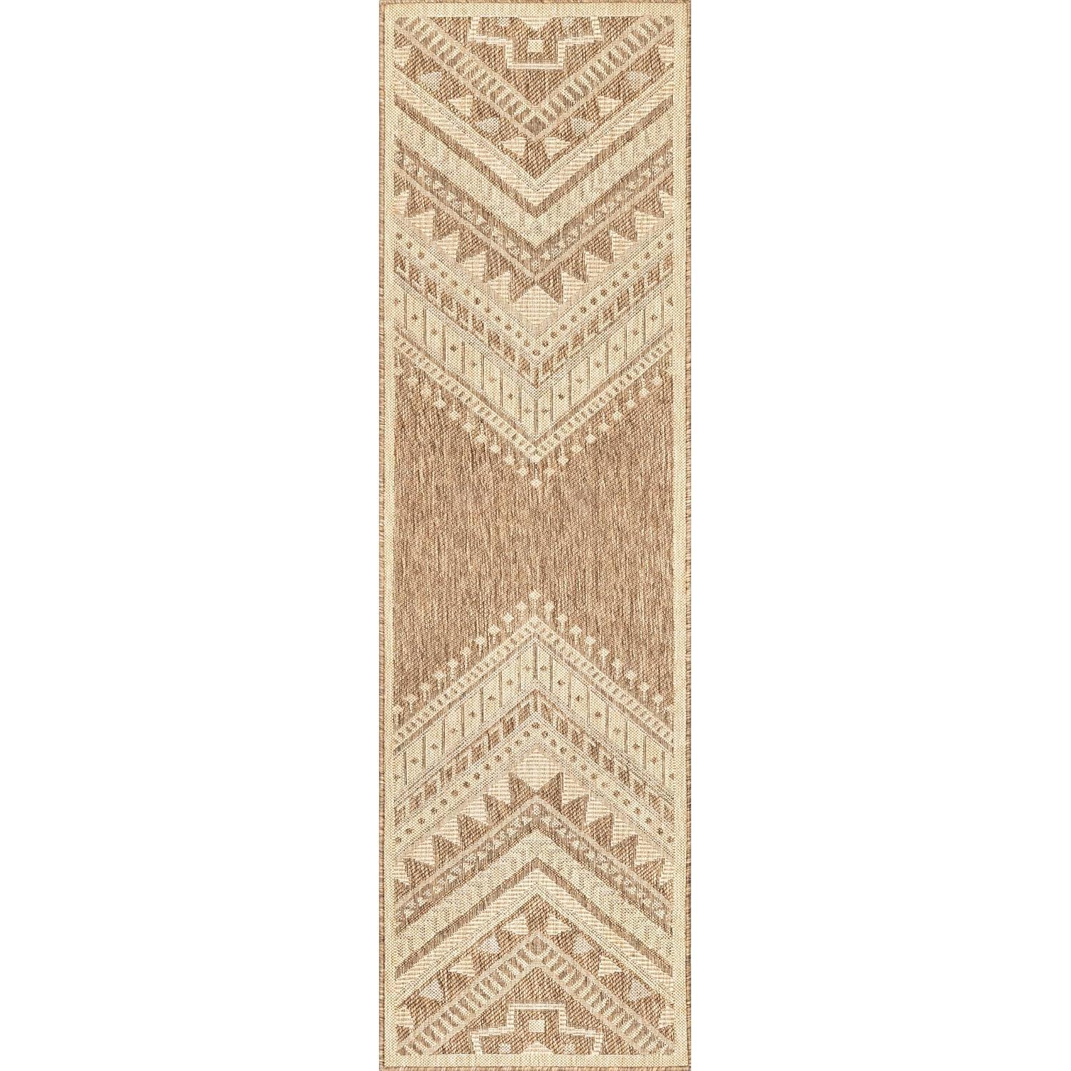 Nuloom Landry Geometric 2x8 Indoor/Outdoor Runner Rug for Living Room Patio Deck Front Porch Entryway Hallway Kitchen, Brown/Ivory