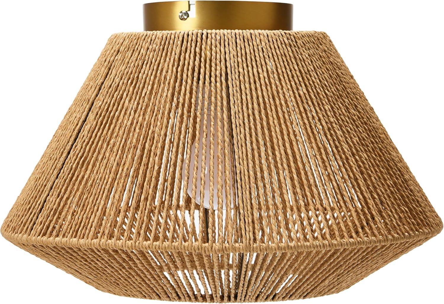 Storied Home Coastal Ceiling Lamp with Shade Natural Paper Rope and Iron Base: Flush Mount, ETL & UL Listed