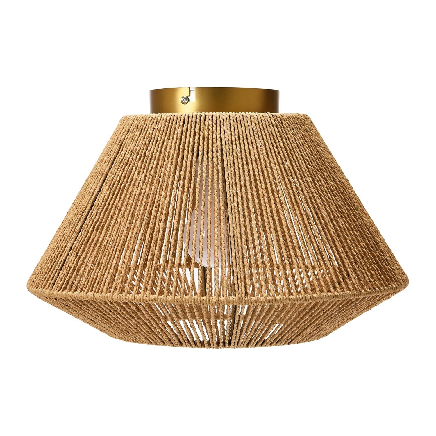 Storied Home Coastal Ceiling Lamp with Shade Natural Paper Rope and Iron Base: Flush Mount, ETL & UL Listed